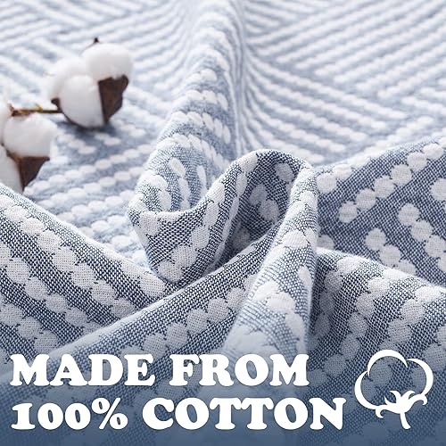 Miniatura 3 de jinchan Manta azul bohemia para sofá, acogedora manta de algodón tamaño individual, manta de invierno de 3 capas, colcha geométrica, manta suave,