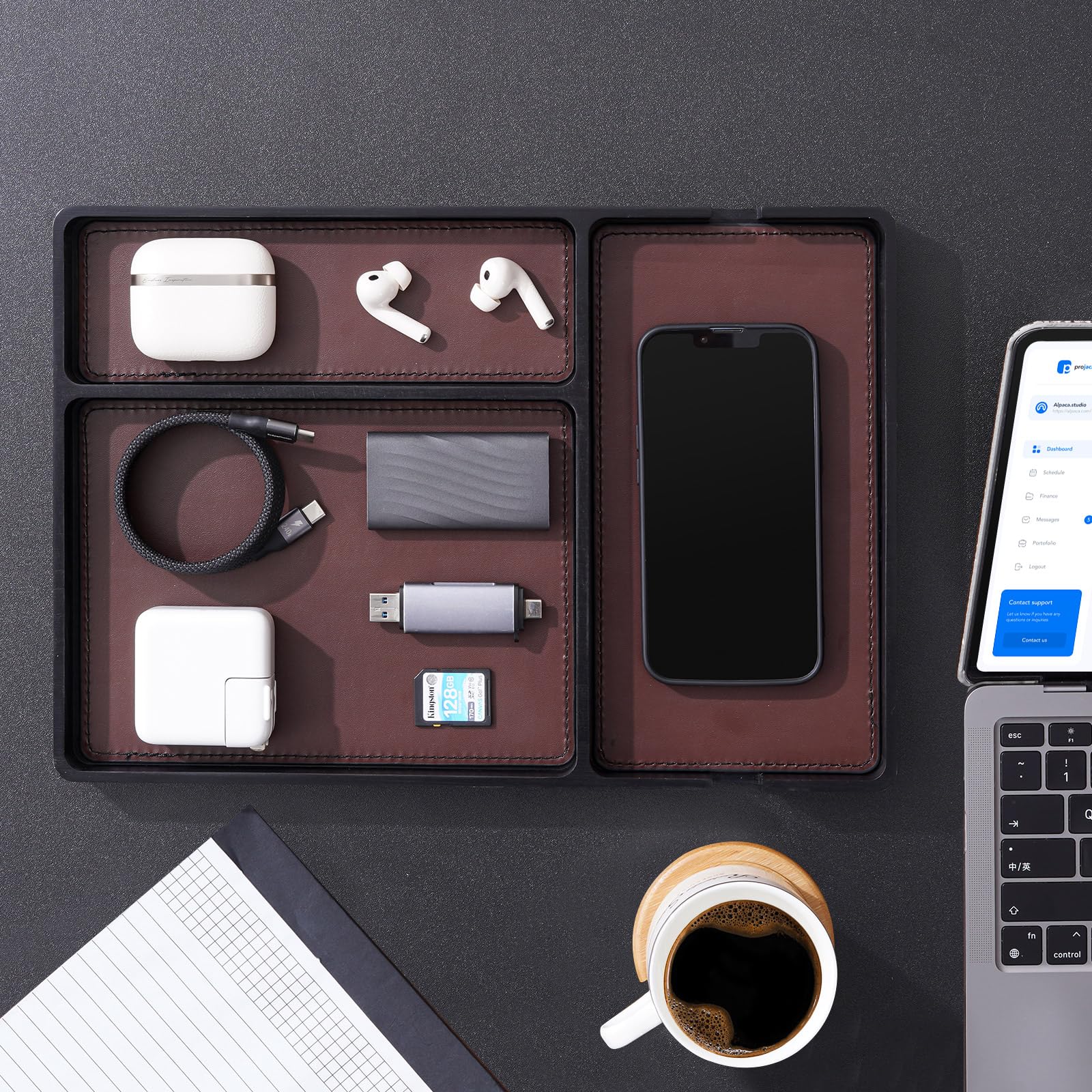 ProCase Svuotatasche in Legno Design Moderno, Svuota Tasche da Ingresso, Vassoio Portaoggetti Organizer Comodino -Nero