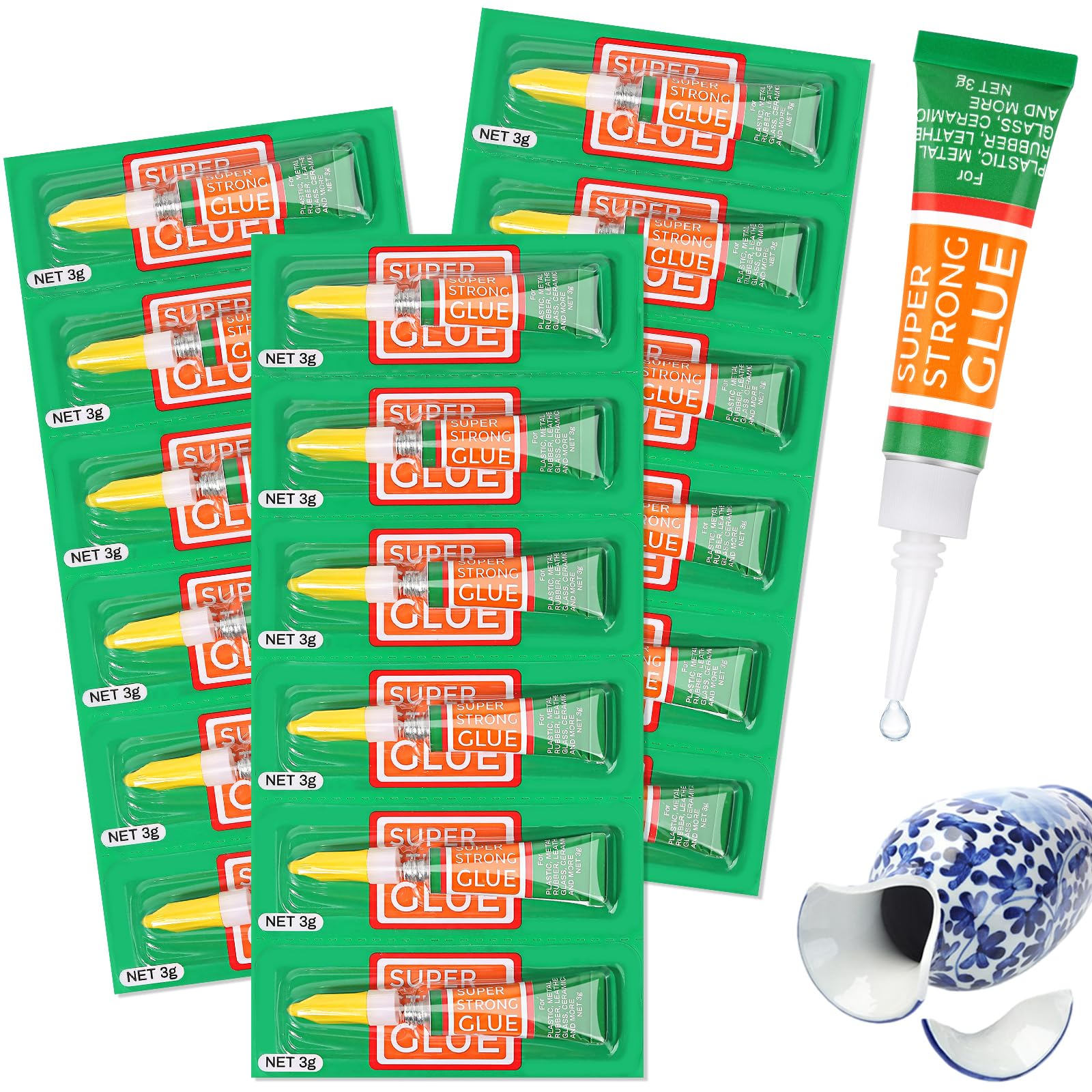 3g X 18 Pack Clear Superglue Instant Bonding, Strong Cyanoacrylate (CA) Super Glue Thick Viscosity Value Pack for Metal, Plastic, Wood, DIY Crafts Permanent Repair