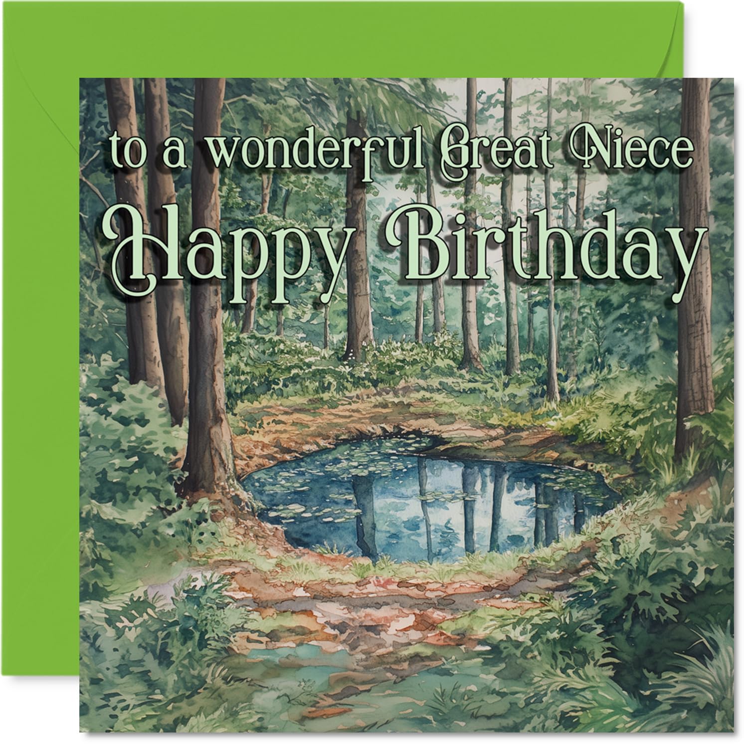 Great Niece Birthday Card - Outdoor Watercolor Pond - Happy Birthday Card for Great Niece from Uncle Aunt, 145mm Outdoor Watercolor Pond Bday Greeting Cards
