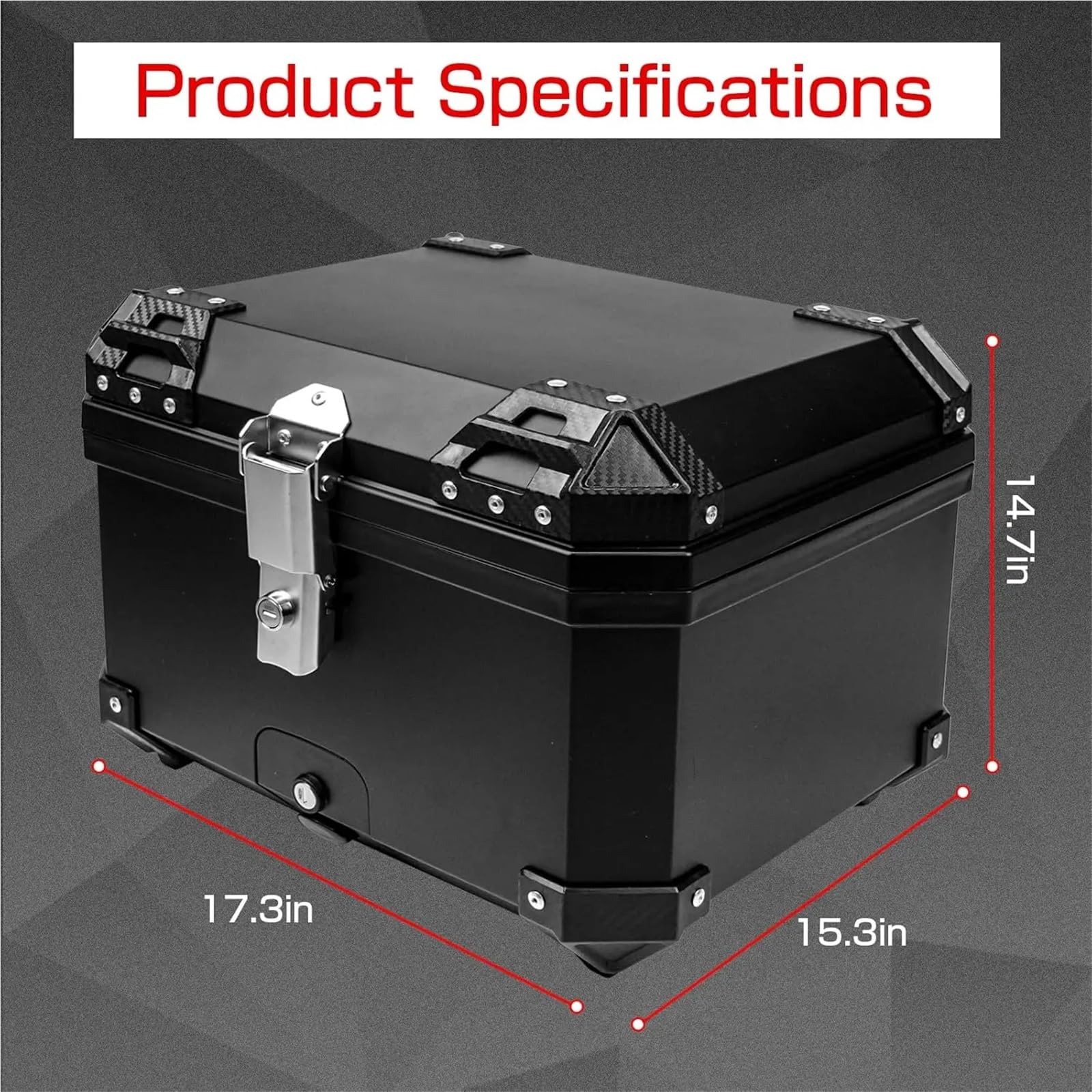 Motocicleta Top Case Caja Universal de plástico para Casco de Motocicleta de 45 l, Resistente al Agua y con absorción de Impactos, con 2 Llaves. Caja de Cola Motocicleta(45L Silver Box)