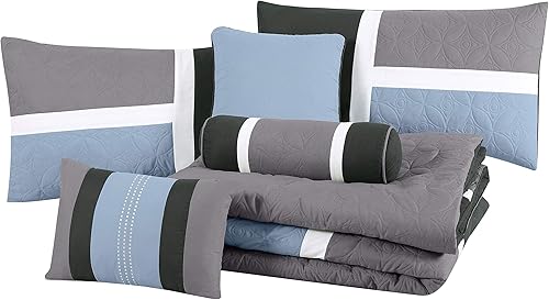 Vista 43 de Chezmoi Collection Upland - Juego de edredón acolchado de retales, 7 piezas, morado/negro/gris, tamaño matrimonial Púrpura/Negro/Gris