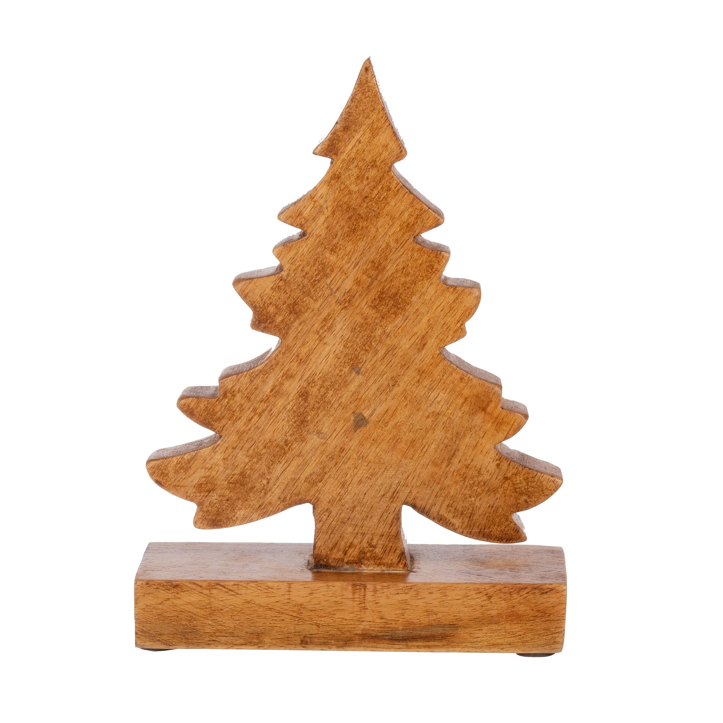 Sass & Belle Natural Wood Standing Tree Small Christmas Decoration Carved Brown