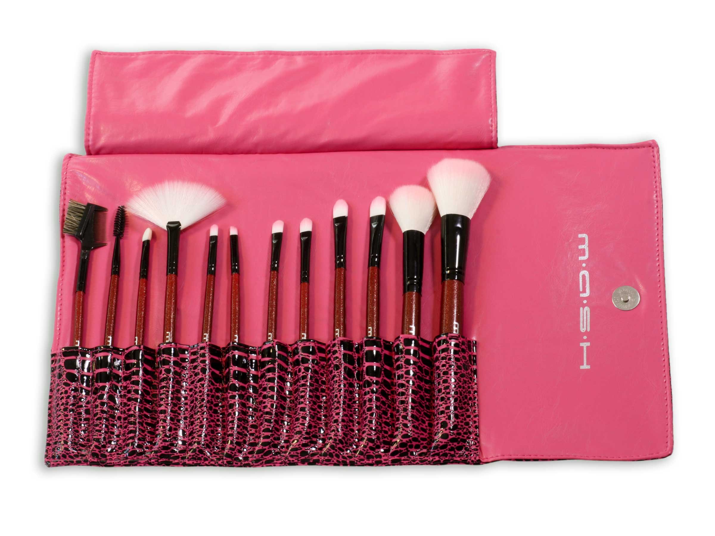 Studio Pro Makeup Make Up Cosmetic Brush Set Kit w/ Leather Case - For Eye Shadow, Blush, Concealer, Etc