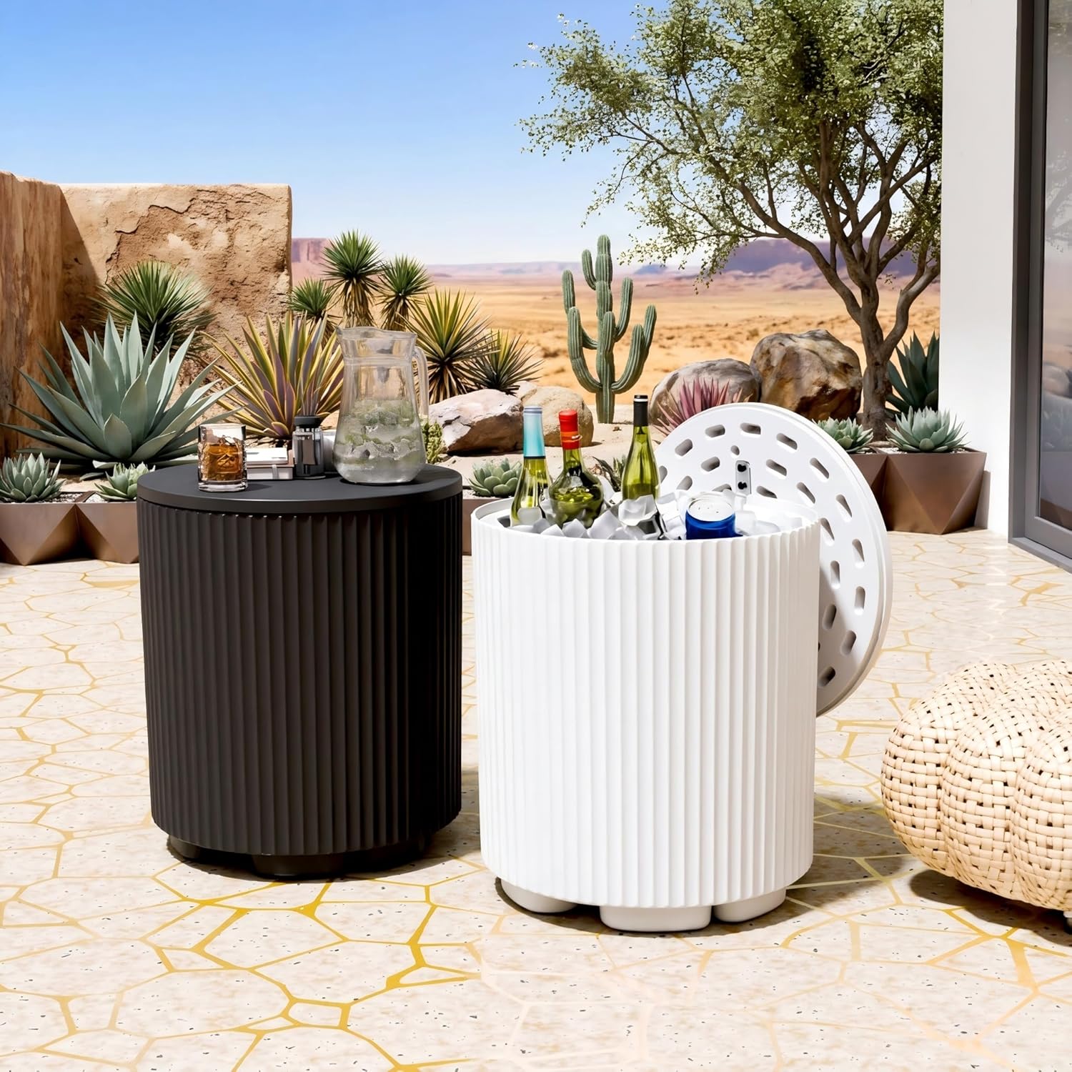 Outdoor Cooler Side Table, 2-in-1 Portable Ice Chest Side Table, Cooler Table All Weather Resistant for Patio & Parties & Picnics & Beach & BBQ