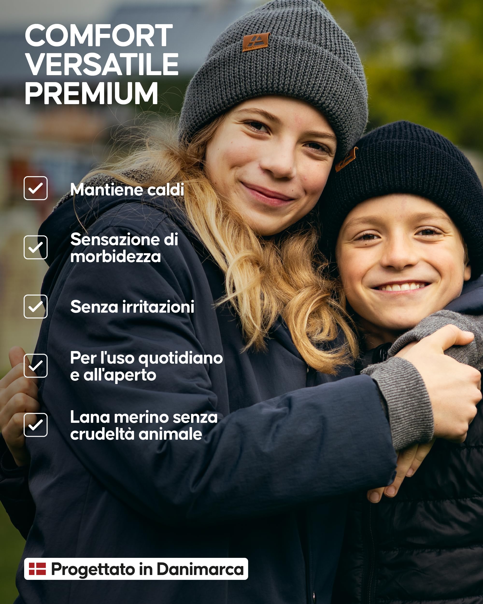 DANISH ENDURANCE Berretto Beanie in Lana Merino e Fodera Pile, Cappello in Maglia, Taglia Unica per Ragazzi e Ragazze, Beanie Invernale, Unisex,