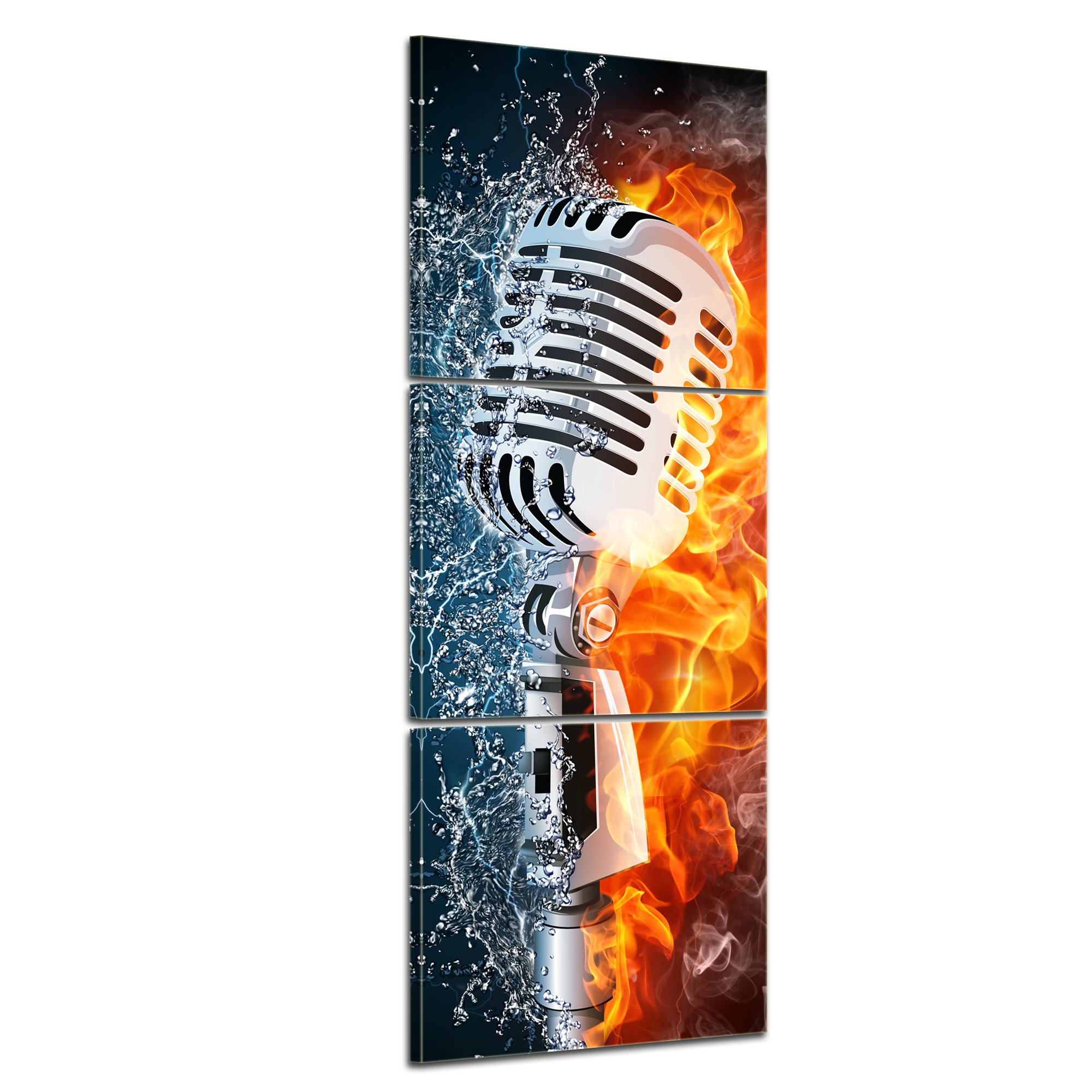 Bilderdepot24 Bild auf Leinwand | Microphone - Mikrofon Feuer und Wasser in 40x120 cm mehrteilig als Panorama Wandbild XXL | Wand-deko Dekoration Wohnung modern Bilder | 170336-40x120-3tlg