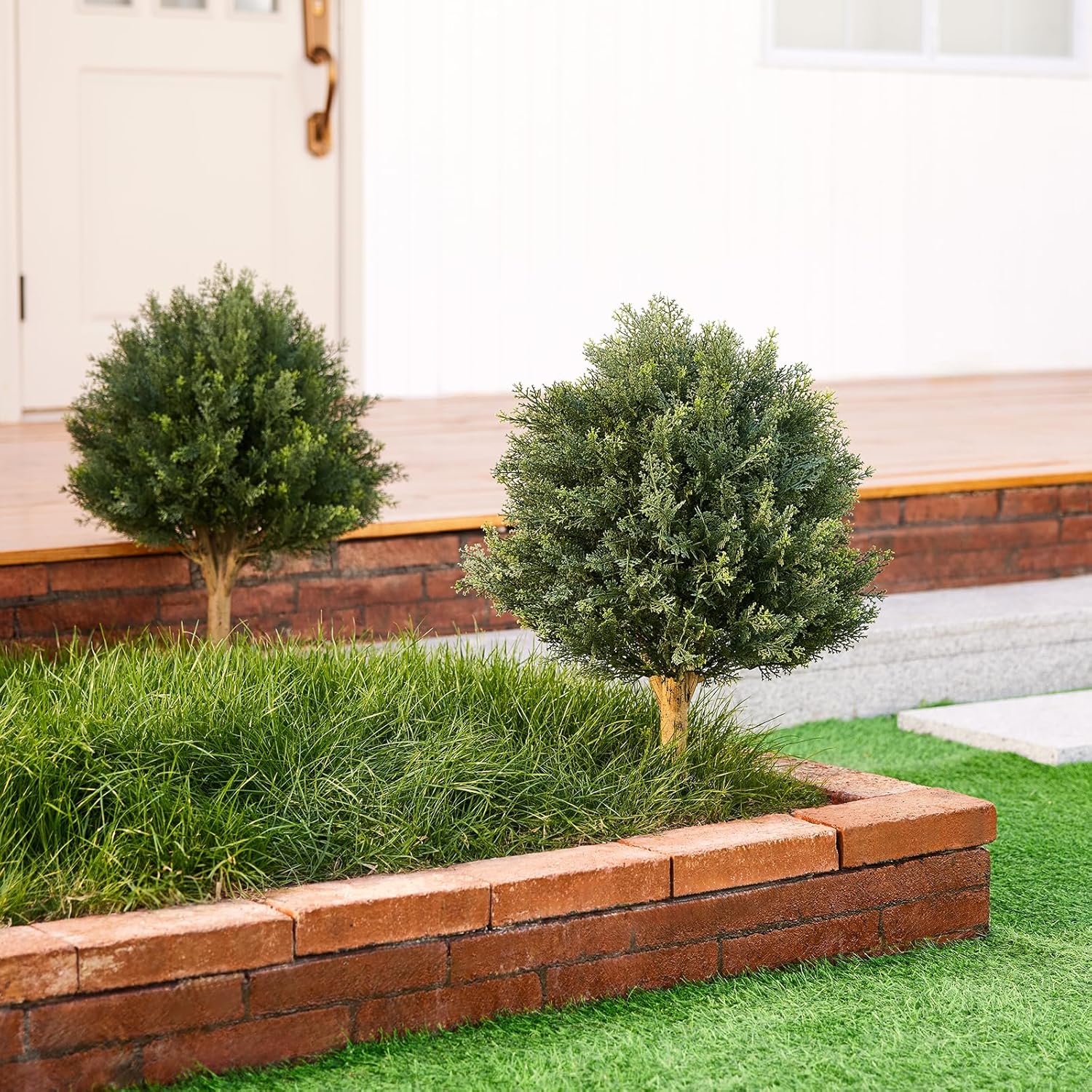 Artificial Cedar Topiary Ball Trees with Spike,16in Tall Fake Plants Outdoor Faux Cedar Trees - UV Resistant Topiary Trees - Realistic Greenery for Front Porch,Garden,Patio,Outdoor Decor (1, 17inch)