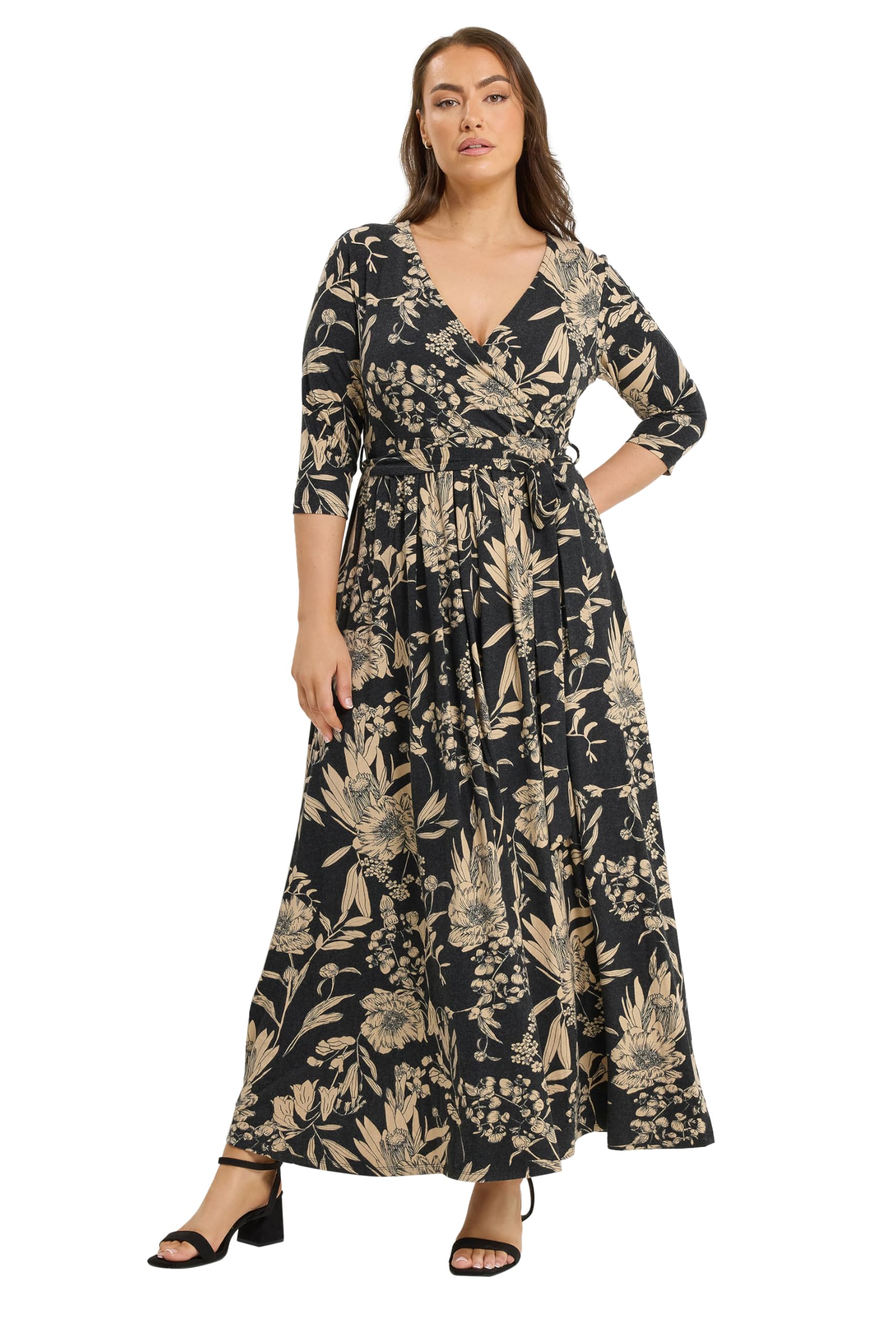 Yours Women's Soft Touch Floral Wrap Dress in Black | Size: 18