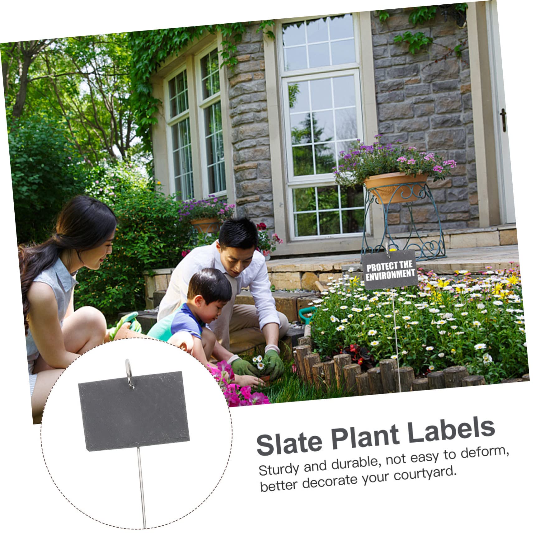 HANABASS Étiquettes pour Piquets de Jardin en Fer et Pierre Noir, Marqueurs Écriture Facile, Forme Simple et Décorative pour Classification Plantes et Fleurs en Extérieur