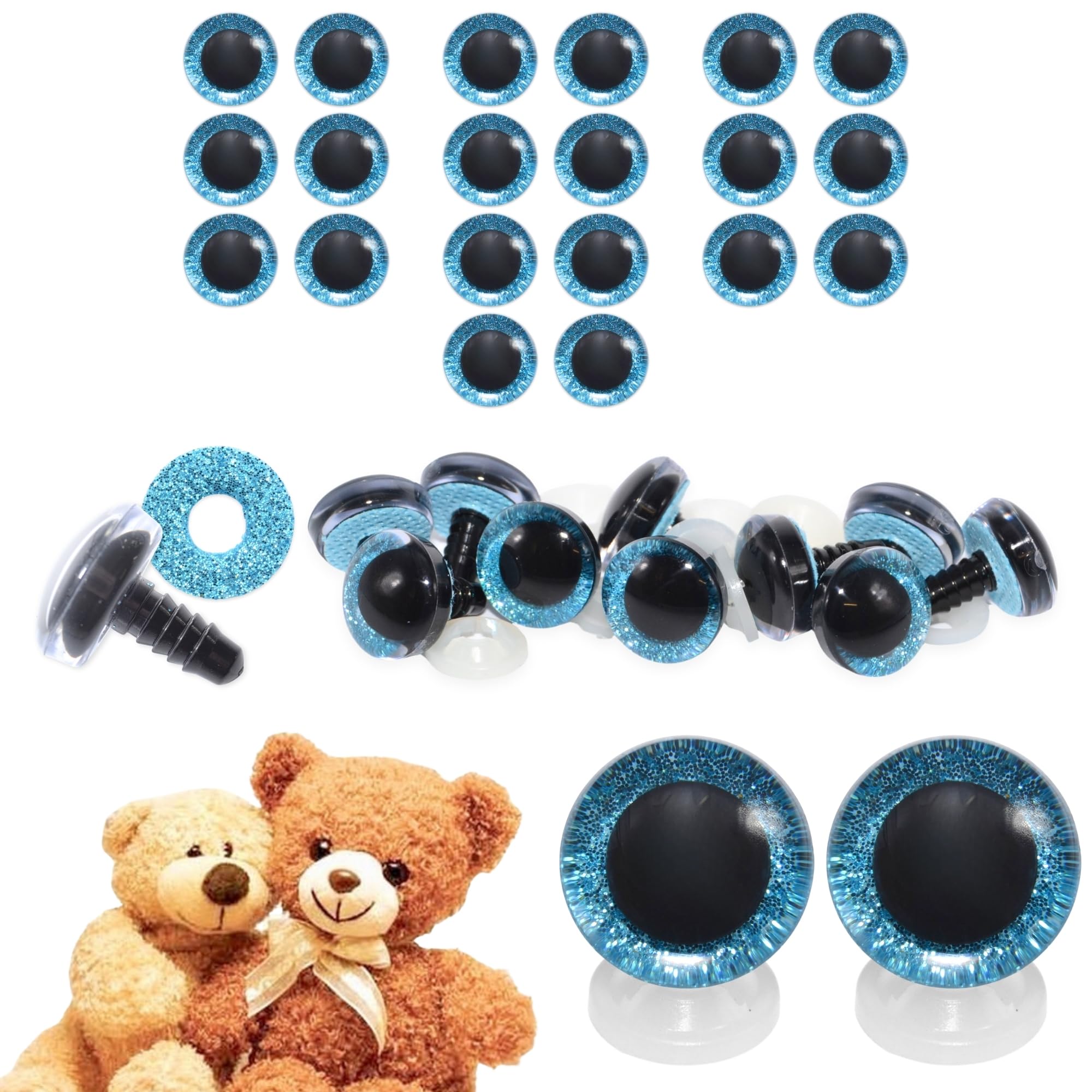 celloexpress 20mm Blue 3D Glitter Eyes with Plastic Backs - Sparkle Safety Eyes for Soft Toy Teddy Bear Animal Making (Pack of 10 Pairs) — image 1