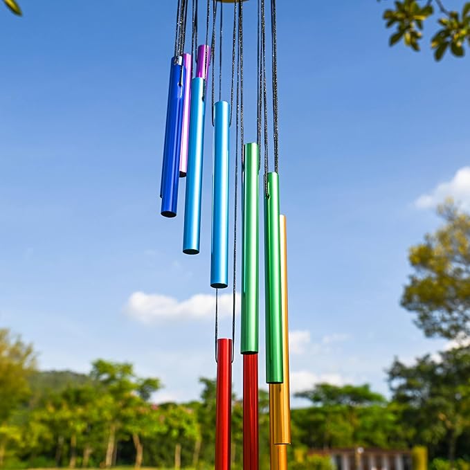 Made of high-quality materials, these wind chimes are durable and weather-resistant, ensuring they can withstand the elements and provide years of enjoyment. The chimes measure approximately 30 inches in length, making them a striking focal point in your outdoor space. Whether you hang them outside near a garden or inside near a window, these wind chimes are sure to bring a sense of tranquility and beauty to your surroundings.