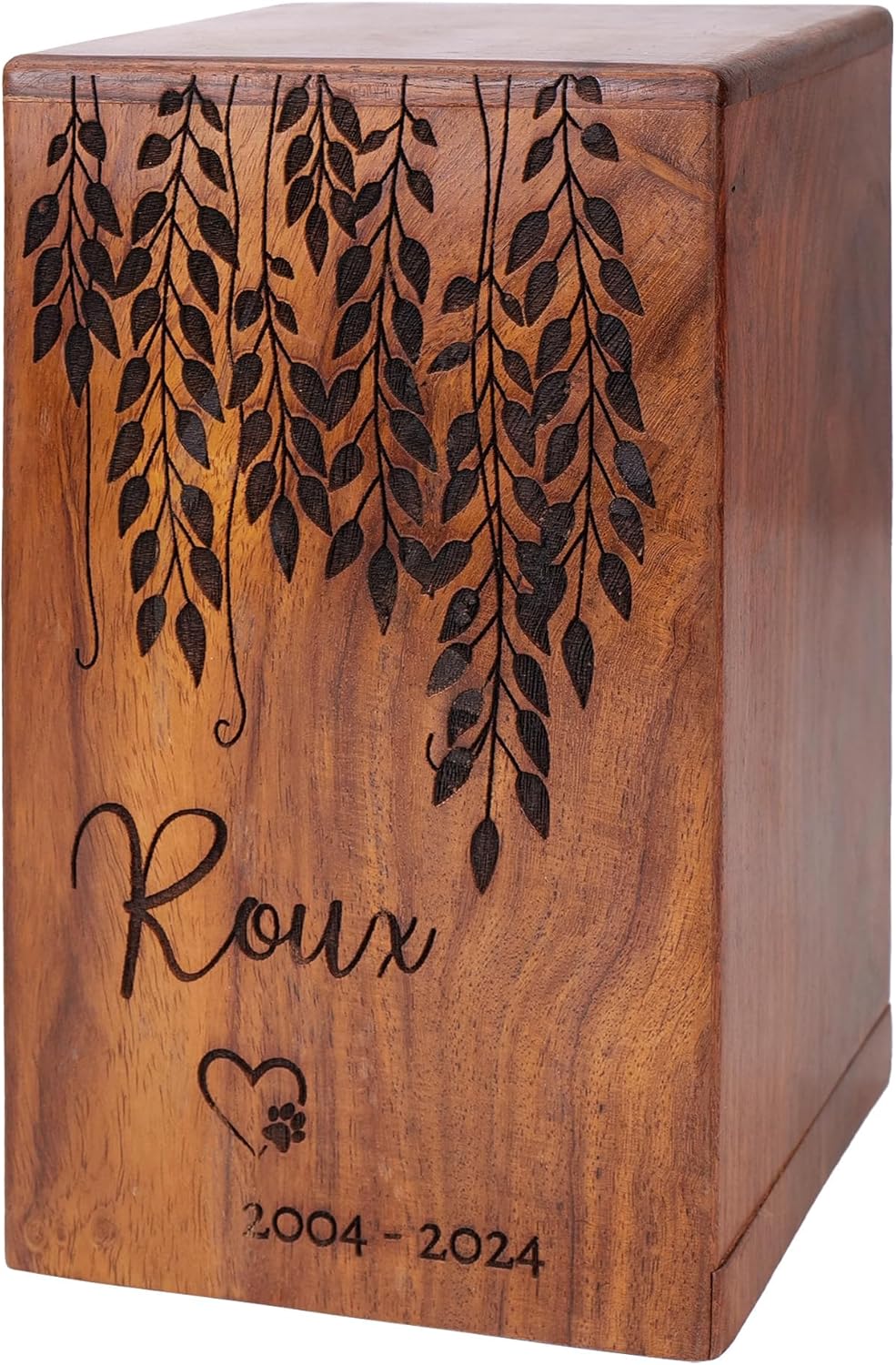 Personalized Engraved Wood Urn for Human & Pet Ashes, Handcrafted Wooden Funeral Memorial Urns for Dogs & Cats, Large Capacity Cremation Keepsake Box, Custom Size XS to XL (12 lbs to 250 lbs Capacity)