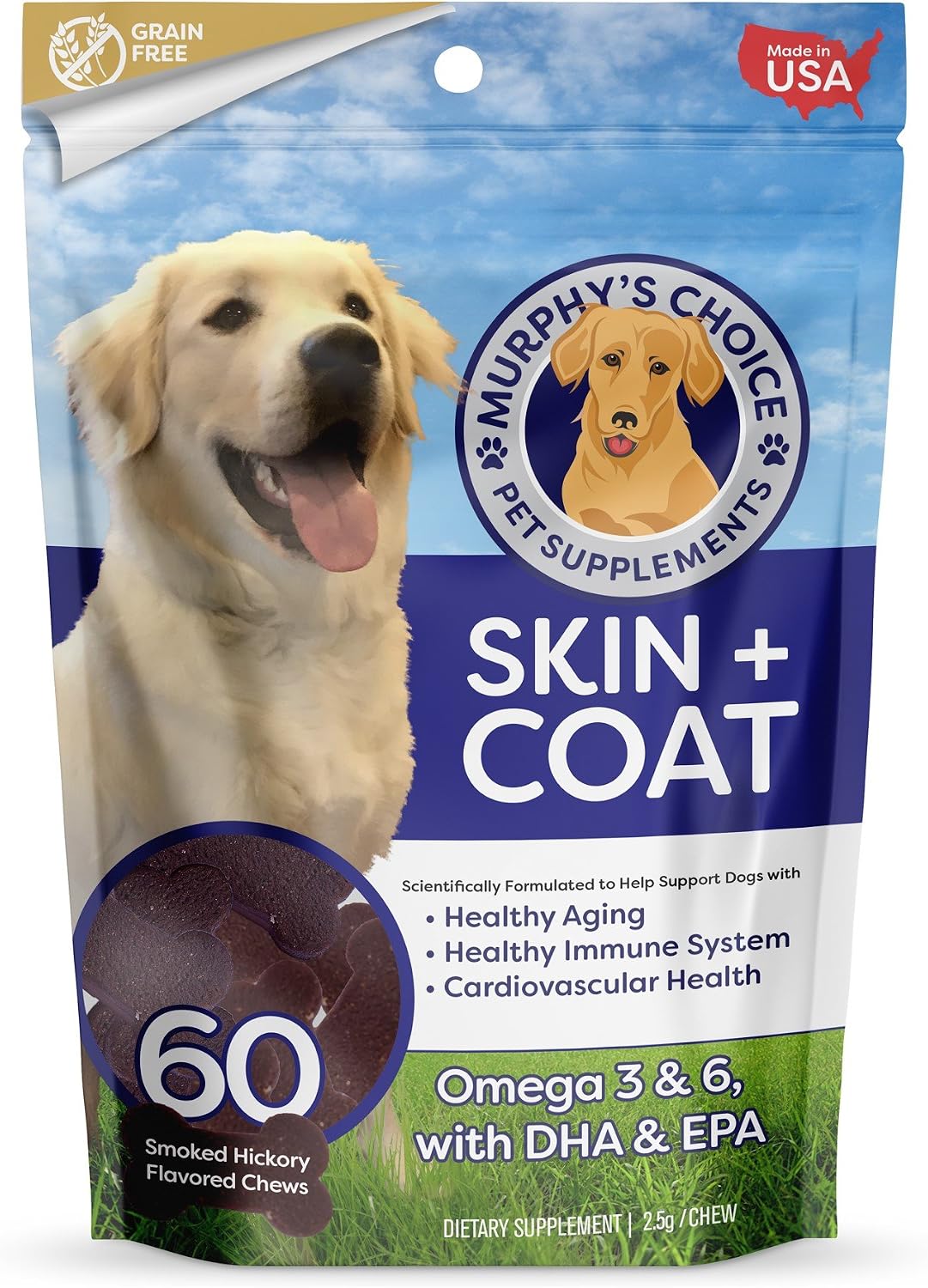 Murphy's Choice Skin + Coat Omega 3 Fish Oil Supplement Chews for Dogs - For Shiny Coats & Itch Free Skin - Contains Omega 3 & 6 Fatty…