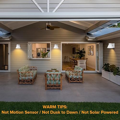 Miniatura 7 de UME Paquete de 2 luces LED blancas para porche delantero, lámpara de pared impermeable, lámpara de pared antioxidante para patio, puerta, garaje