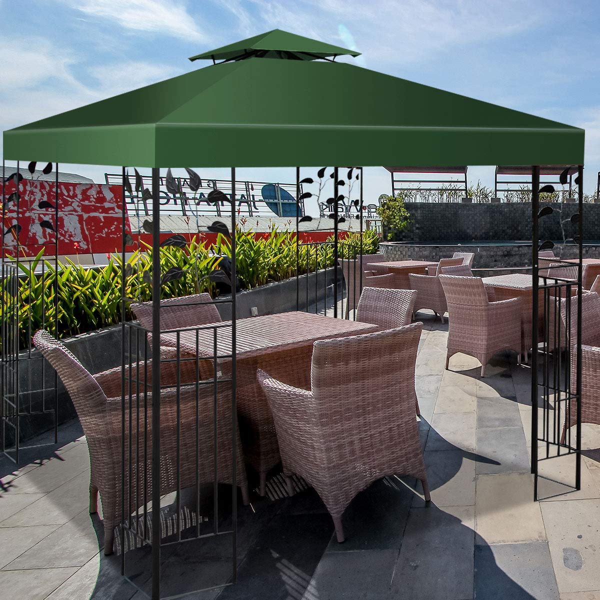 RELAX4LIFE Telo di Ricambio per Gazebo, Baldacchino a Doppio Strato con Camino Airvent, Tessuto Impermeabile, Telo Quadrato 3 x 3 m per Gazebo e Pergola Esterna (Verde)