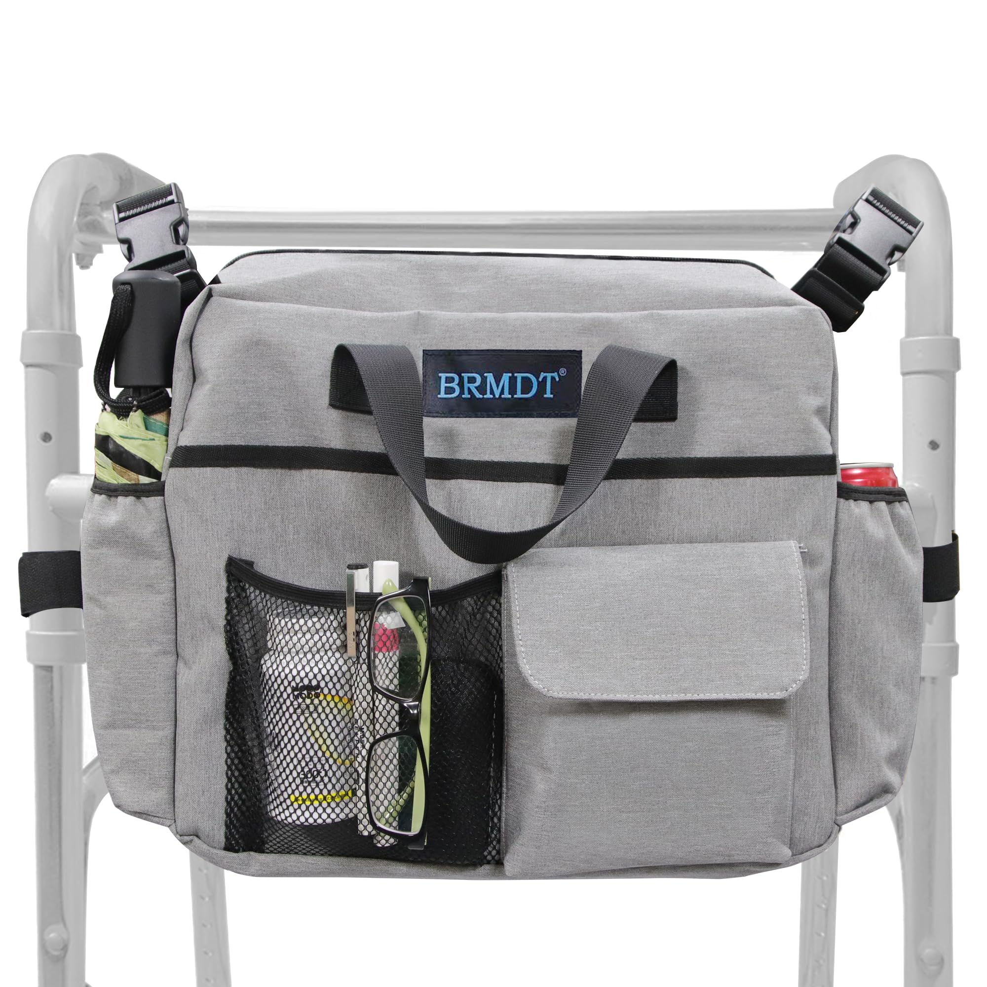 BRMDTWalker Bag, Large Capacity Bags and Pouches for Walkers for Seniors, Waterproof and Stain Resistant, Tote Bag Design with Multifunctional Pocket, Internal Keychain,Grey