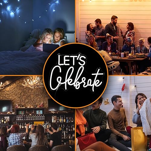 Miniatura 6 de Let's Celebrate - Letrero de neón blanco regulable, luz de neón con texto en inglés "Let's Celebre", para decoración de pared, alimentado por