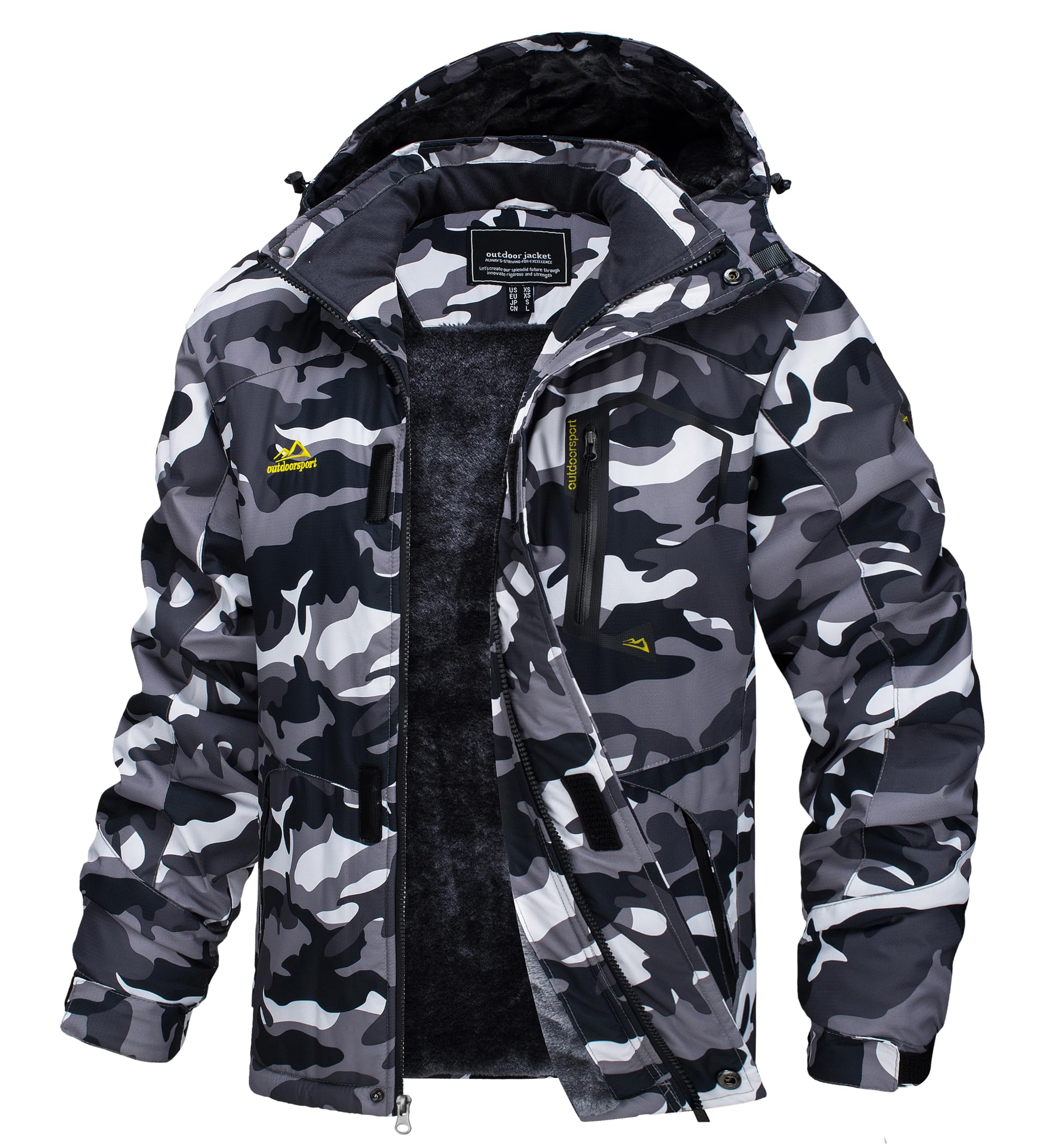 TACVASEN Herren Winter Wasserdichte Winddichte Winterjacke Warme Fleece-Futter Ski Regenmantel mit Kapuze