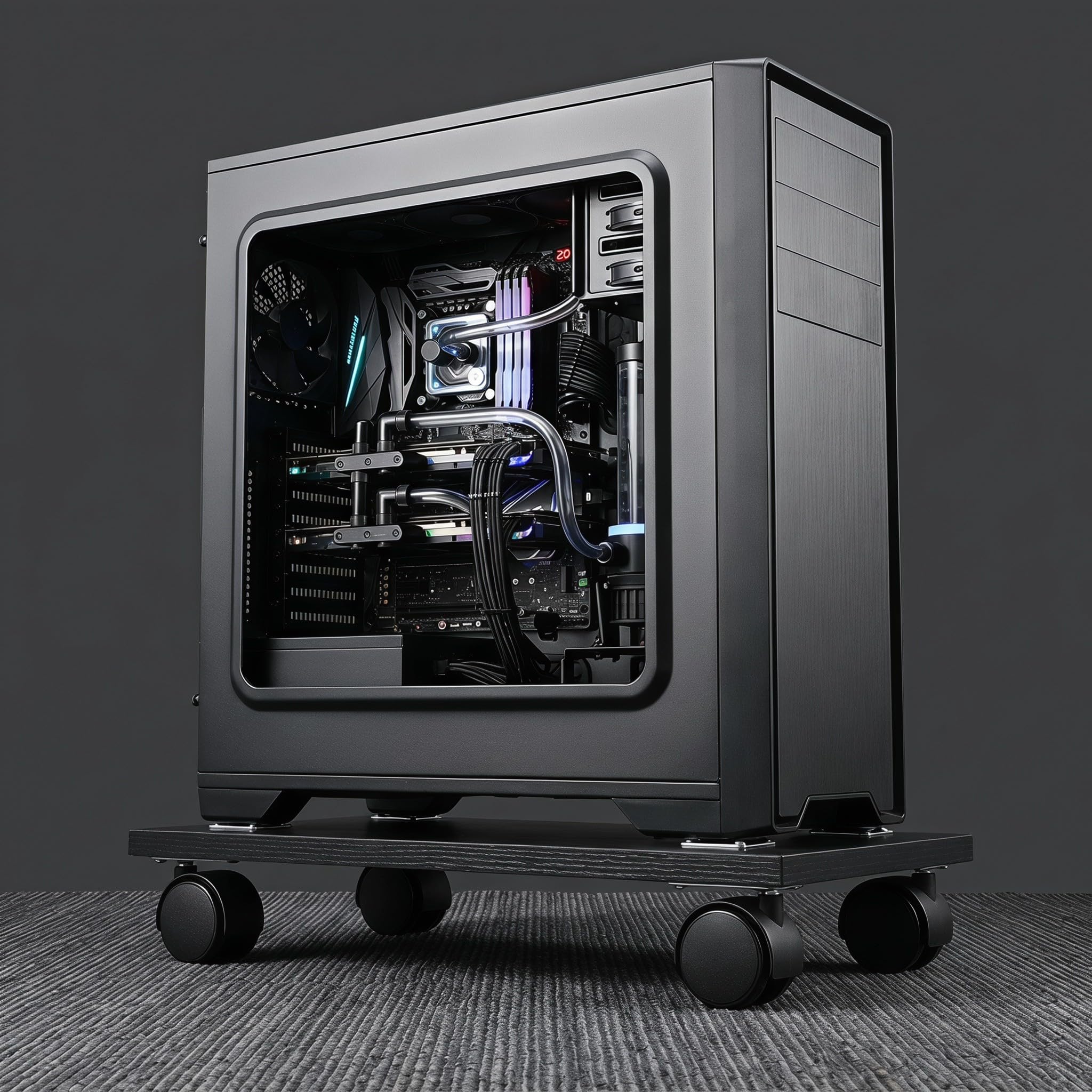 2 Soportes para Torre de Ordenador con Ruedas - Carro para CPU con Ruedas giratorias con Bloqueo - Plataforma de Madera Negra - Soporte para PC Debajo del Escritorio con Freno para Suelo 15,7