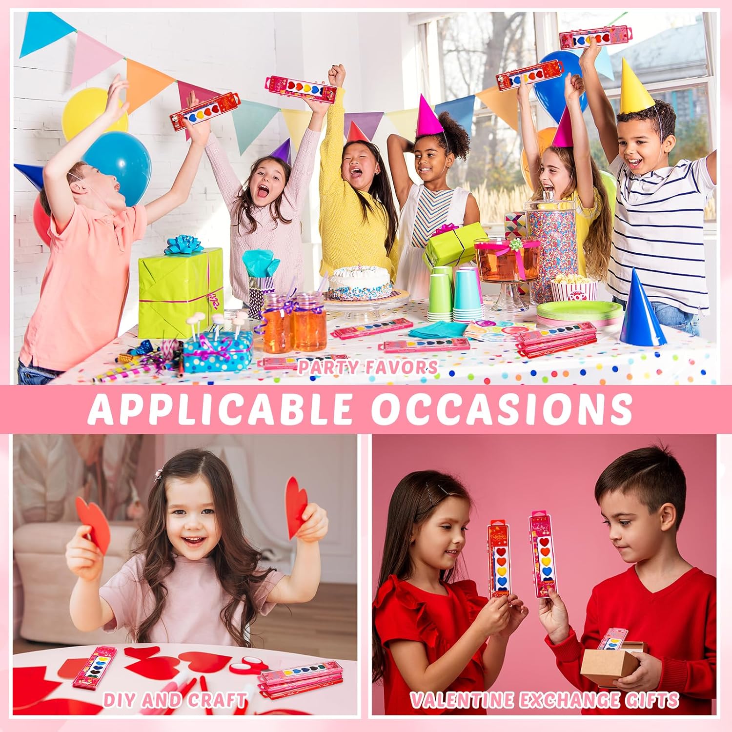 60 Packs Valentines Heart Watercolor Paint Set 8 Washable Colors with Brushes Water Color Painting Kit Party Favor Valentines Gifts Painting Kit for Adult