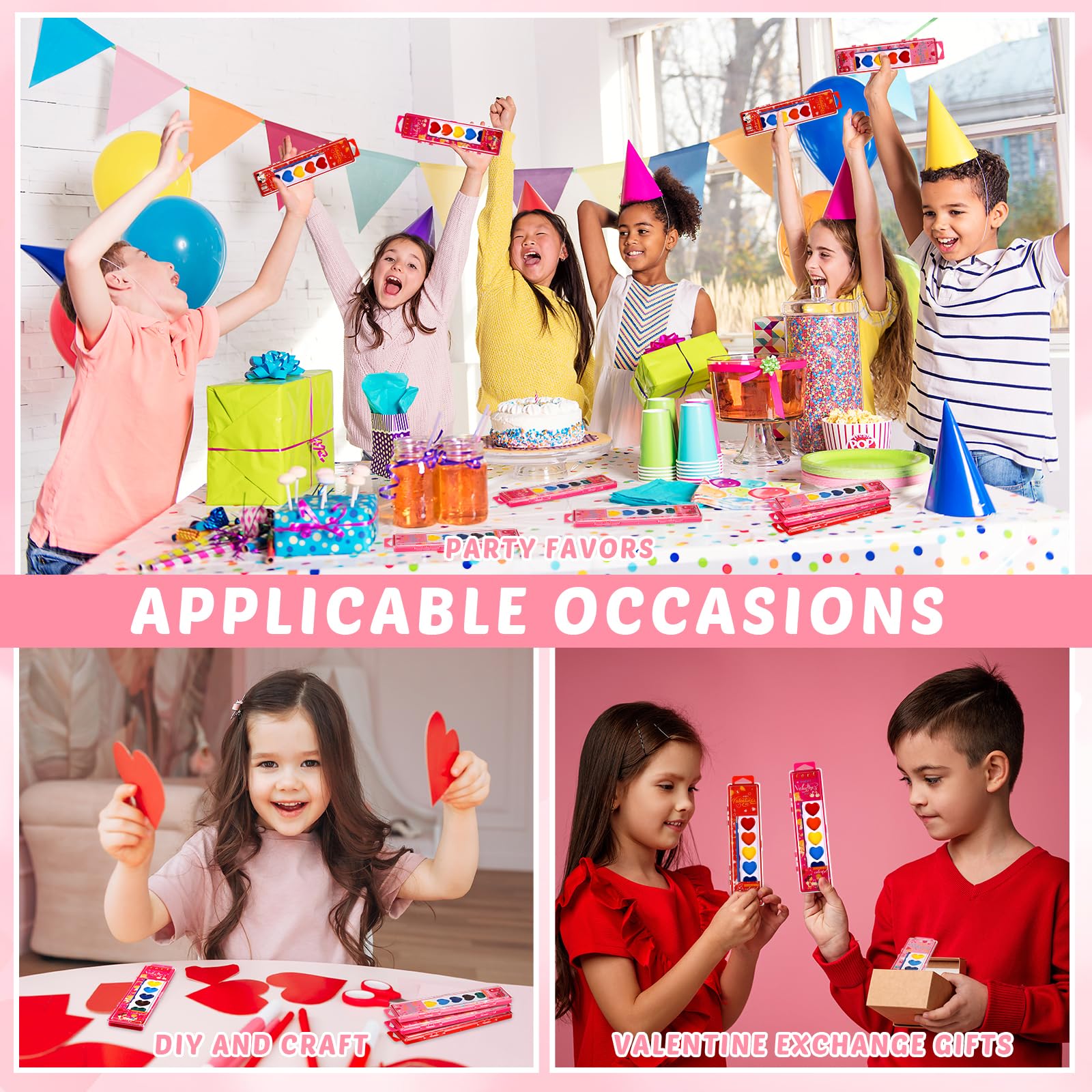 Watersay Set di 48 colori ad acquerello a forma di cuore di San Valentino, 8 colori lavabili con pennelli, kit per pittura ad acqua, bomboniere, regali di San Valentino, kit per pittura per adulti