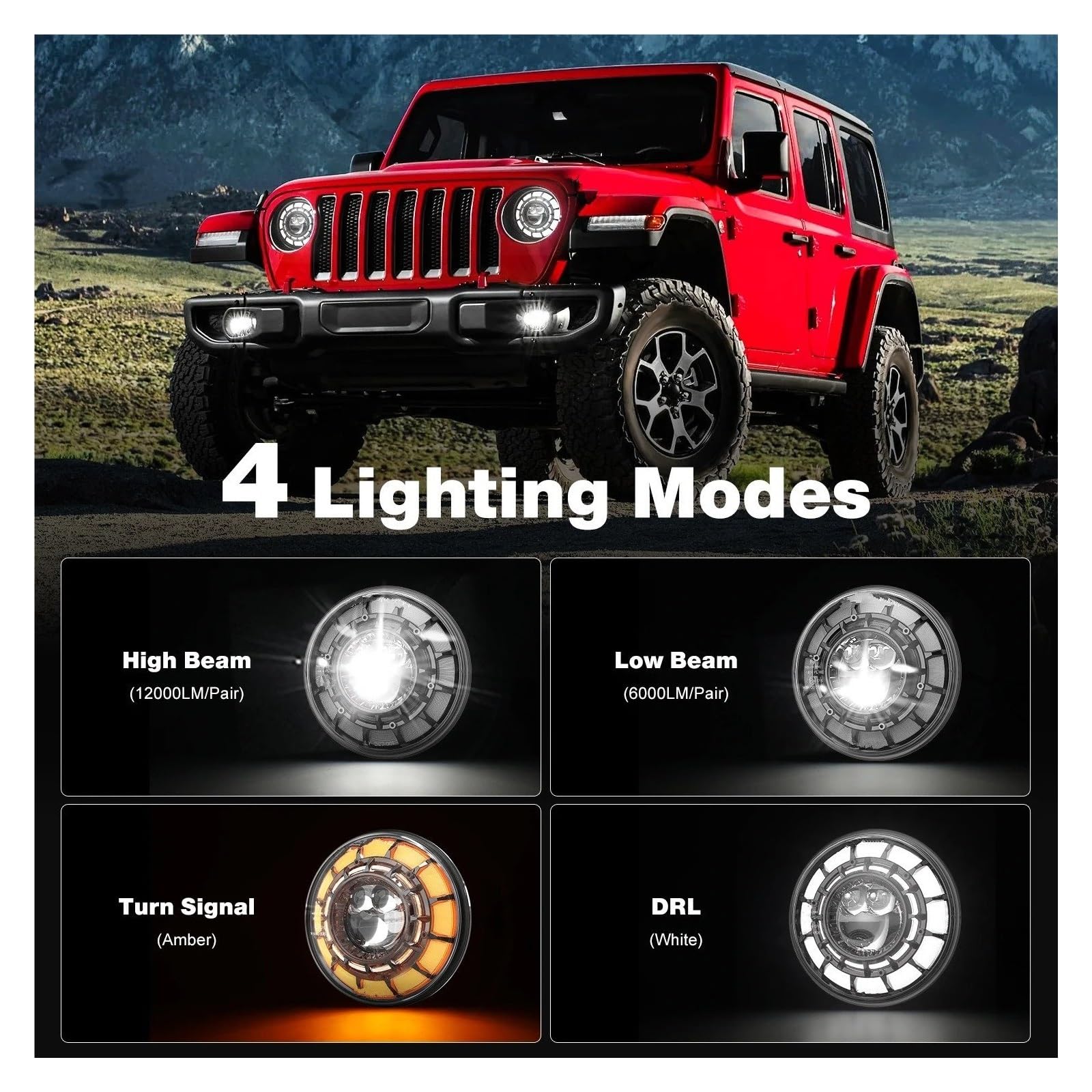 Faro principale Per Jeep Per Wrangler JK, Fuoristrada, Faro Anteriore Rotondo A LED Da 7 Pollici, H4 DRL, 12 V 24, Con Occhi D'angelo Halo FANALE ANTERIORE(Silver bracket)
