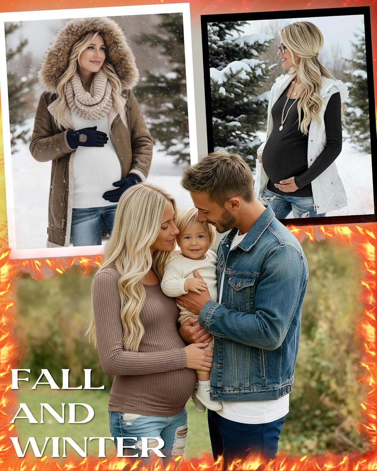 4 Pack Womens Maternity Thermal Shirts Fleece Lined Slim Fit Ribbed Knit Pregnancy Top Scoop Neck Long Sleeve Shirt - Image 2