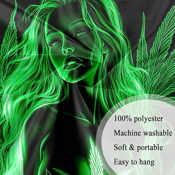 Bcsewcg Blacklight Tapestry, Women Sexy Green Tapestry, UV Glow in the Dark Hot Girl Poster for Adults Room, Bedroom, Dorm Wall Decor