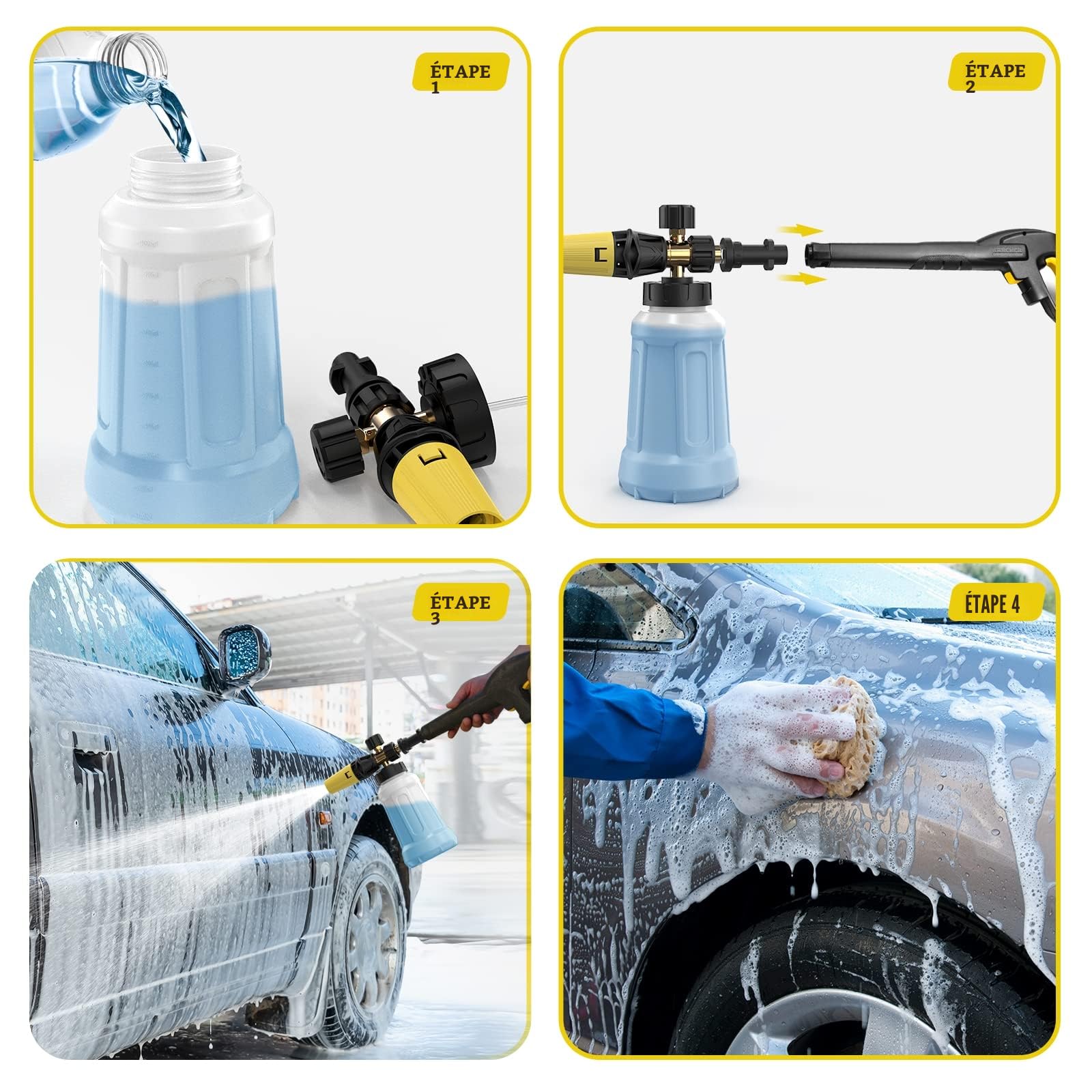 OHAYORI Lance à mousse neige pour nettoyeur haute pression Karcher K2 K3 K4 K5 K6 K7, buse de rechange améliorée, connexion et alimentation, distributeur de savon épais, buse de pulvérisation réglable