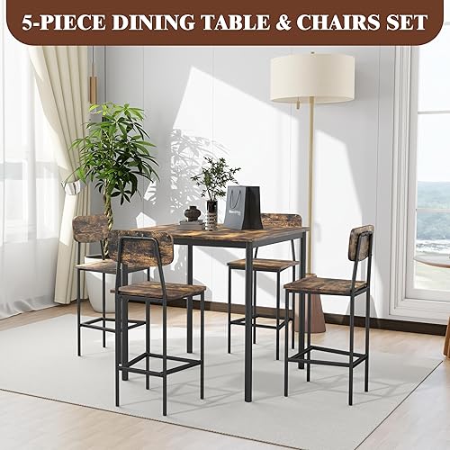 Miniatura 2 de Mesa de cocina y sillas de 4, juego de mesa de comedor para 4 personas con diseño que ahorra espacio, juego de mesa de comedor industrial para cena