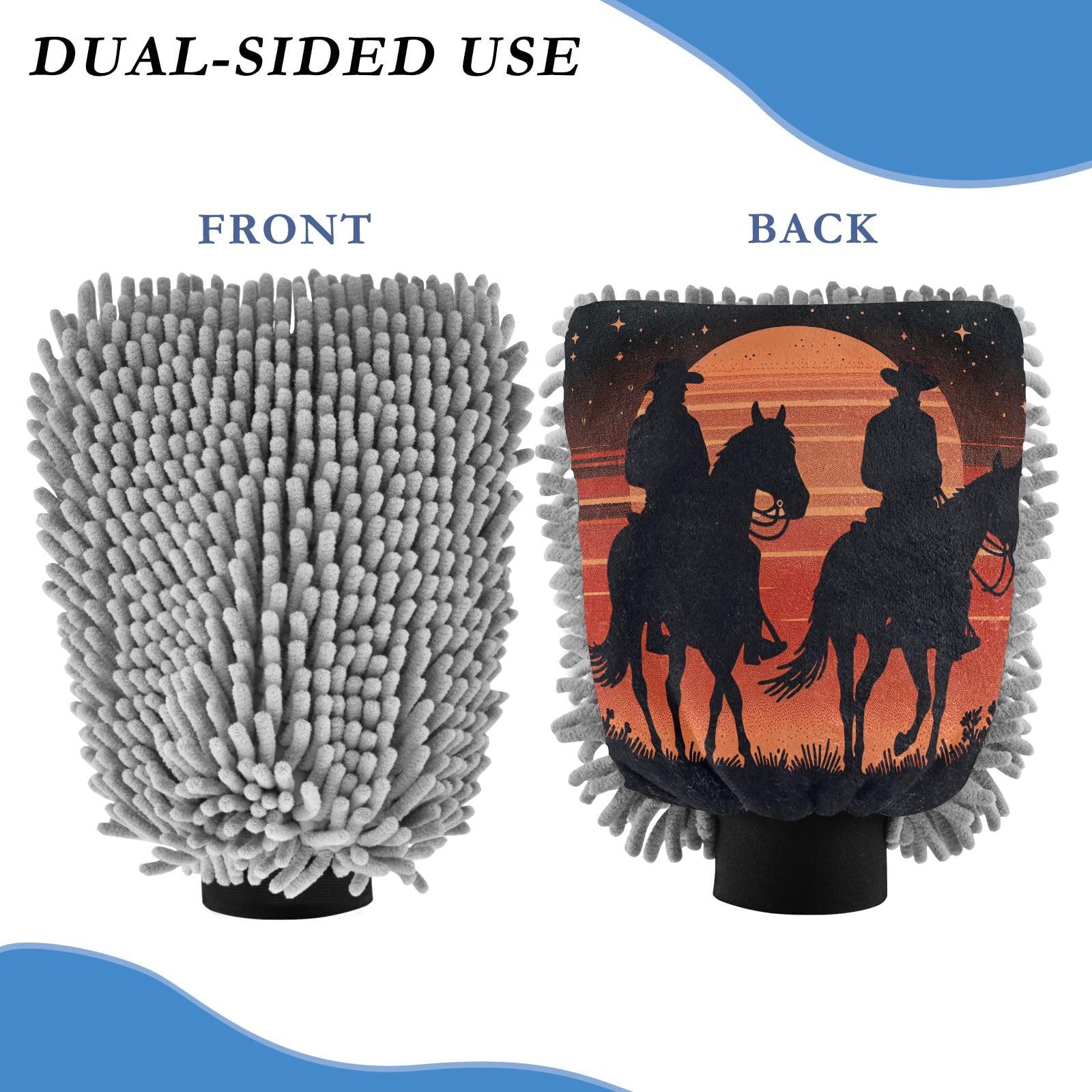 Hezely Western Cowboy Car Wash Mitt, 2PK Scratch Free Lint-Free for Car Washing and Detailing