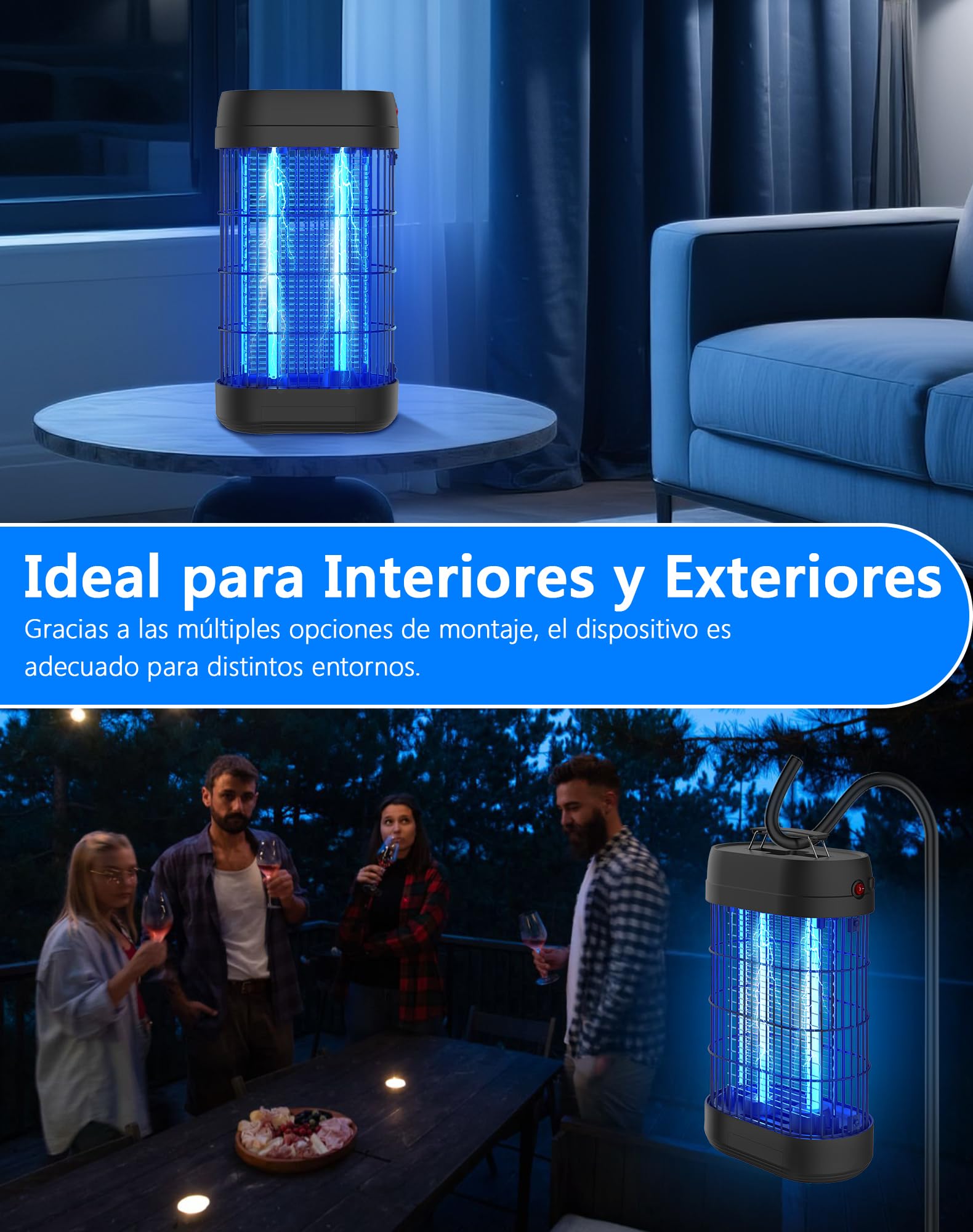 Lámpara Antimosquitos Eléctrica 18W, Mata Moscas y Mosquitos Exterior e Interior, Cobertura 80m², Trampa de Luz UV 365nm para Insectos, Polillas, Ideal para Jardín, Terraza, Camping y Hogar