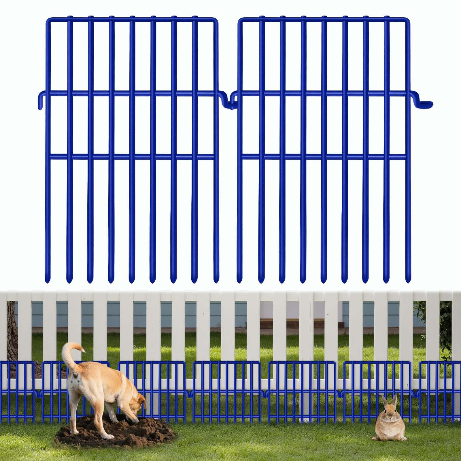 25 Panels Animal Barrier Fence, No Dig Fence for Dogs 17in (H) X 27ft (L) Dog Dig Fence Barrier, Garden Fence Animal Barrier, Rustproof Metal Fence, Dog Fence Barrier for Outdoor, Yard, Patio (Blue)