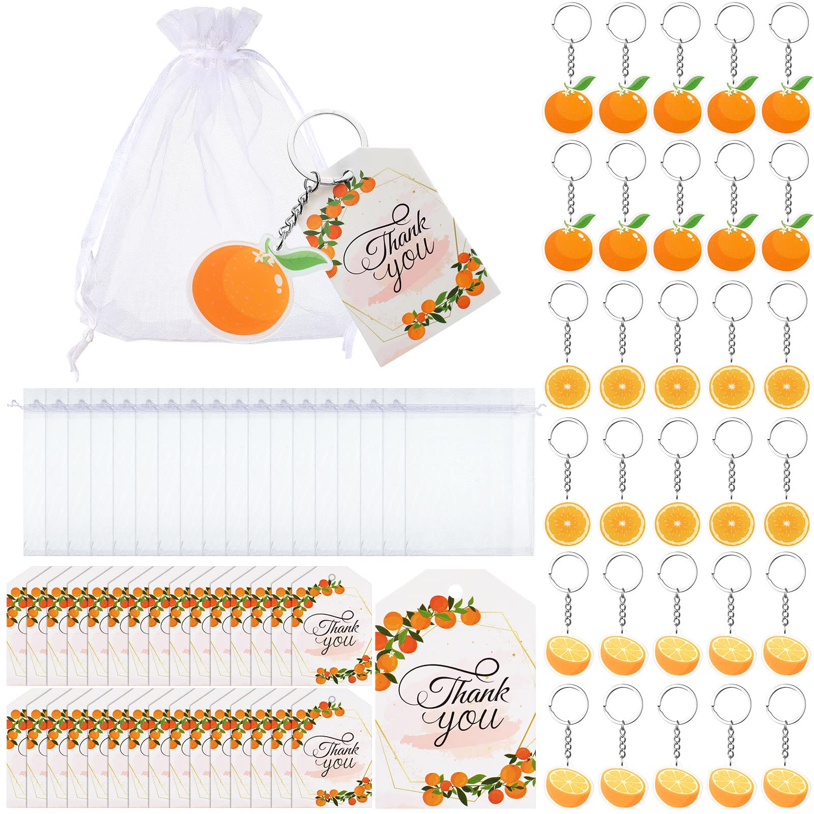Little Cutie Baby Shower Party Favors Includes Orange Keychains White Organza Bags Thank You Tags Fruit Theme Party Favors School Rewards for Birthday Bridal Wedding Party Return Gifts (48 Sets)