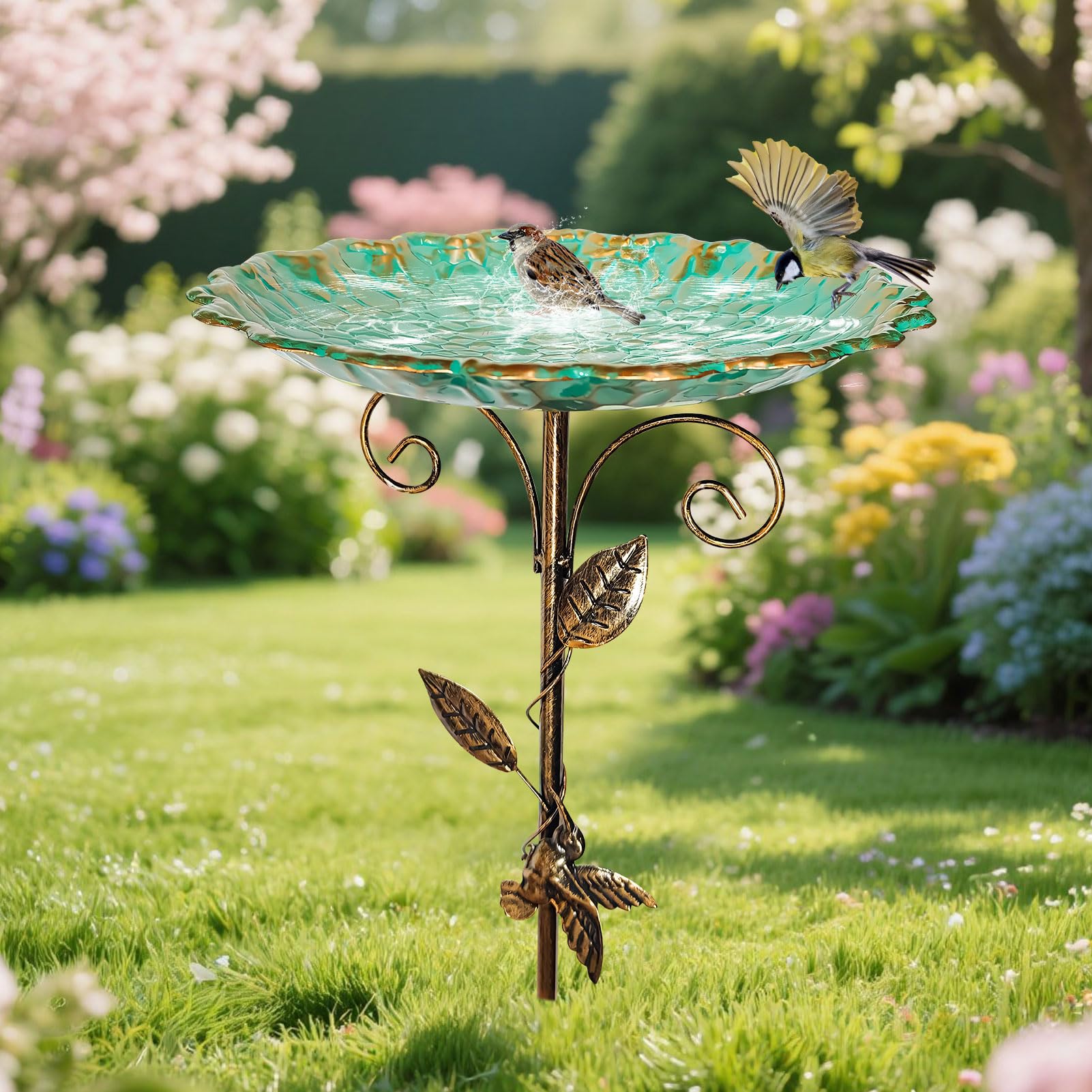 Vogeltränke Stehend Ø26CM Vogelbad für Draußen Garten Wassertränke für Wildvögel Vogel Futterstelle Vogelbecken Schüssel Dreiteiliges Design Leicht zu Zerlegen Höhe Nach Belieben Einstellen (Groß)