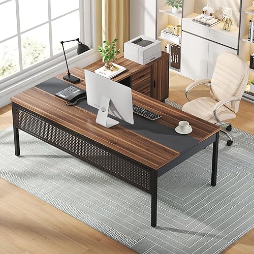 Miniatura 7 de Tribesigns Escritorio ejecutivo de 71 pulgadas, escritorio en forma de L con archivador móvil, mesa de oficina ejecutiva con 2 cajones y estantes de