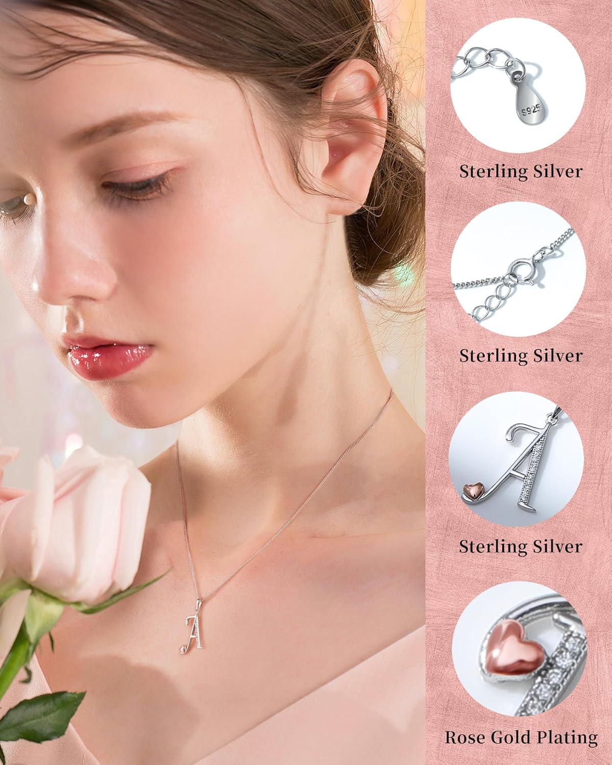 Mesovor 925 Sterling Silver Initial Necklace for Women, Classic 26 Letter Cubic Zirconia Hypoallergenic Necklace Jewelry Gifts for family Mother Sister Wife, 20 Inch Chain - Image 3