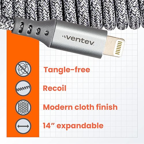 Miniatura 7 de Ventev Helix 14 In Expandable iPhone Cable  Fast Charging USB-A to Lightning Cable  Coiled MFi Certified iPhone Charger Cord  No Tangle Cord,