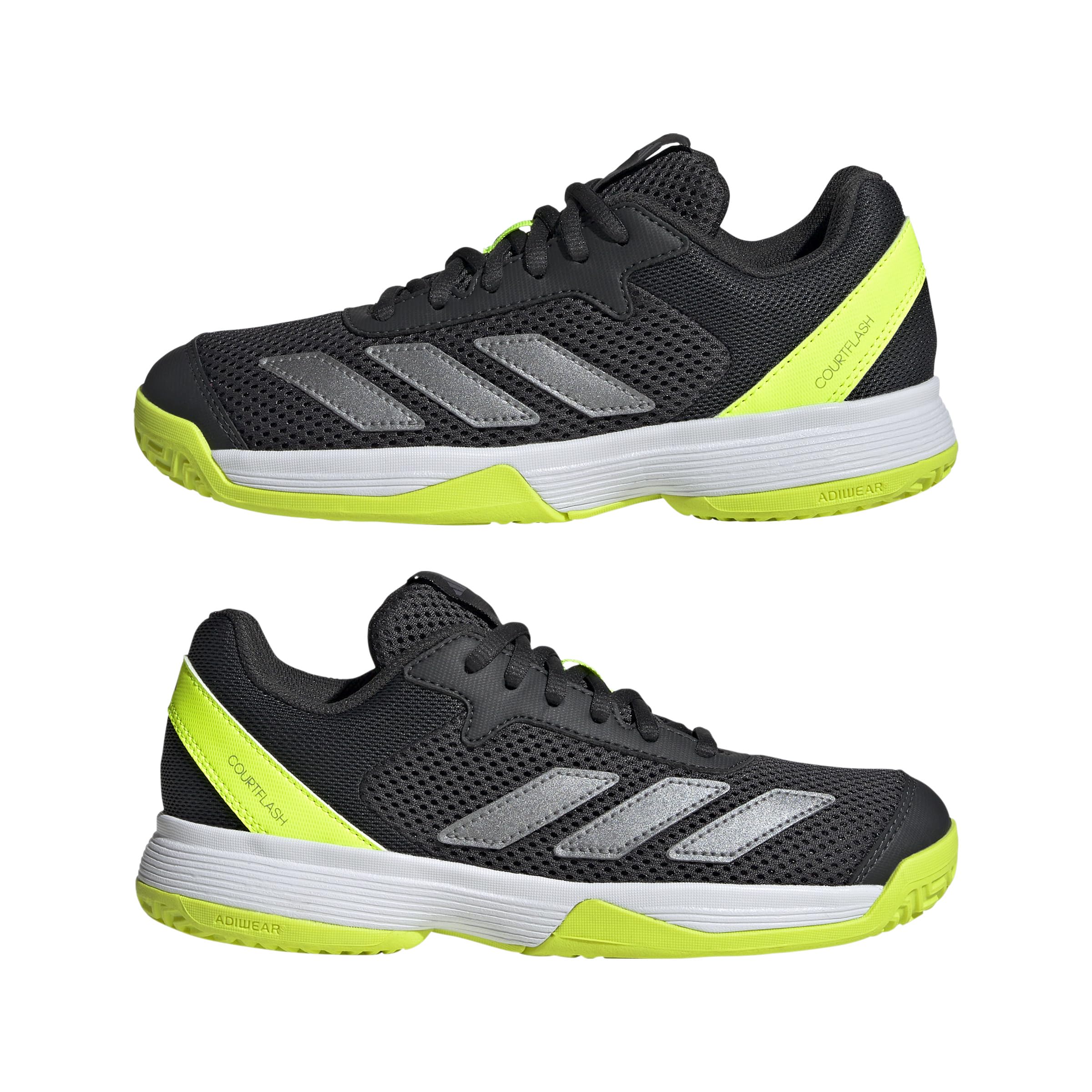 adidas Uniseks - dzieci Courtflash Kids Tennis Shoes, Carbon/Iron Metallic/Lucid Lemon, 34 EU