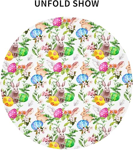 Miniatura 6 de Aitukang Mantel redondo de Pascua de 60 pulgadas huevos de colores de conejo de Pascua en hierba impermeable lavable mantel de poliéster para cocina
