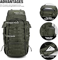 Vista 3 de Mardingtop 70L Mochila con armazón interno para caza, camping, senderismo; mochila con cubierta para la lluvia