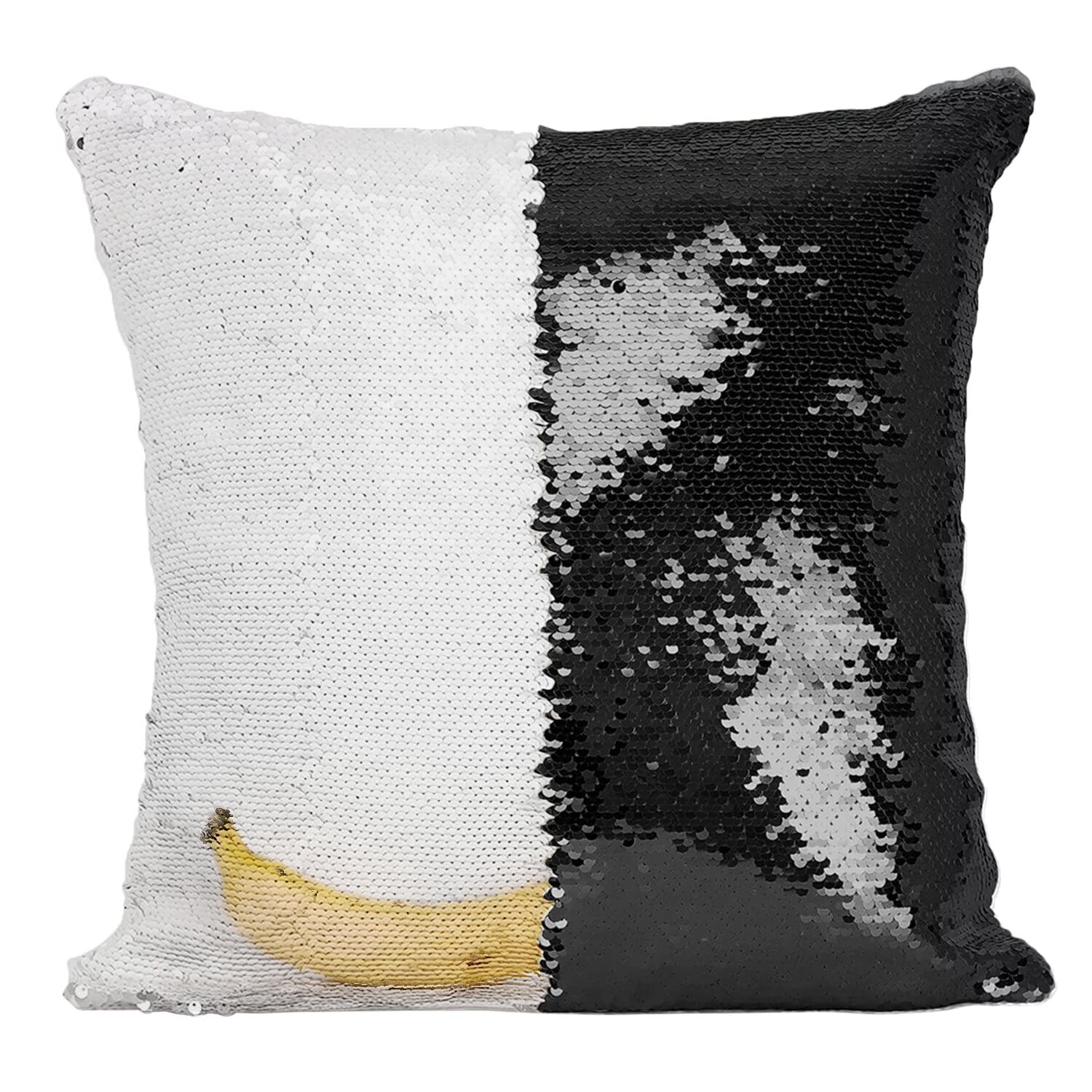 Coussin Sequin Noir Banane Fond Blanc pour Déco Salon