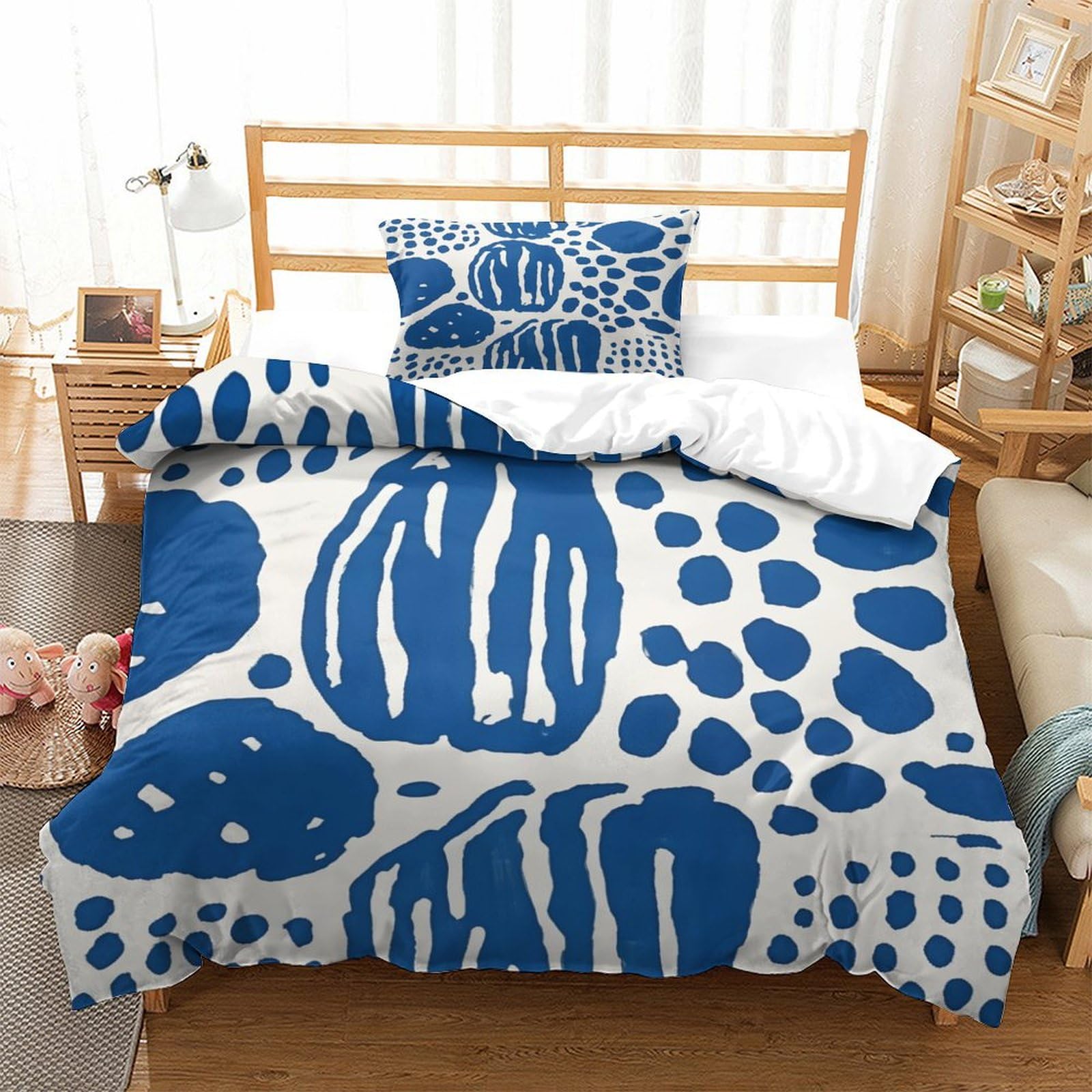 P1S9U7W5Y Nordic 3D Printed Blue Abstract Duvet Cover Set 3pcs Microfiber Dot Bedding Set Single