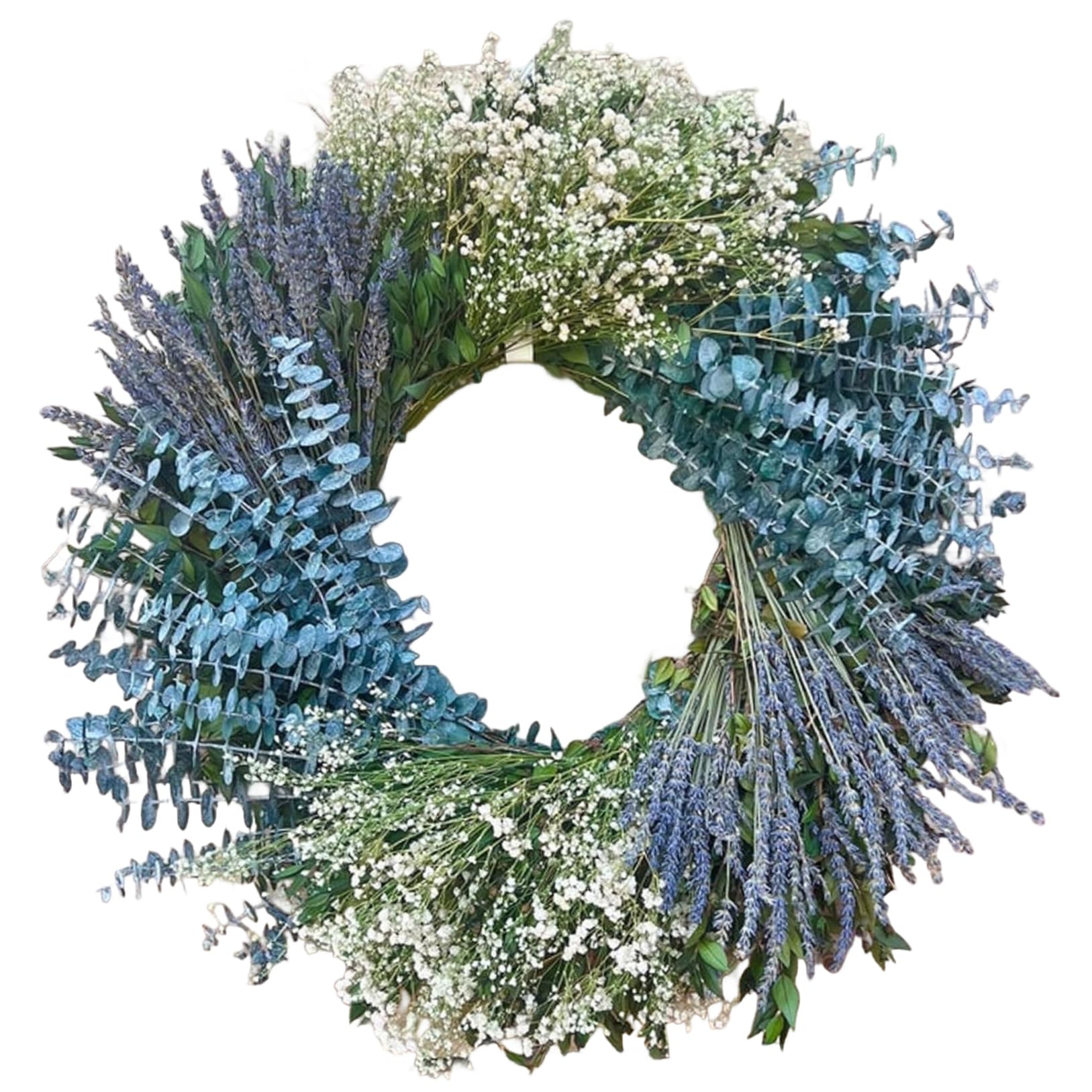 Lcarege Lavender Wreath 16" Lifelike Peacock Blue Spring Wreath with Hydrangea & Eucalyptus for Front Door, Mantel, Window, Wall
