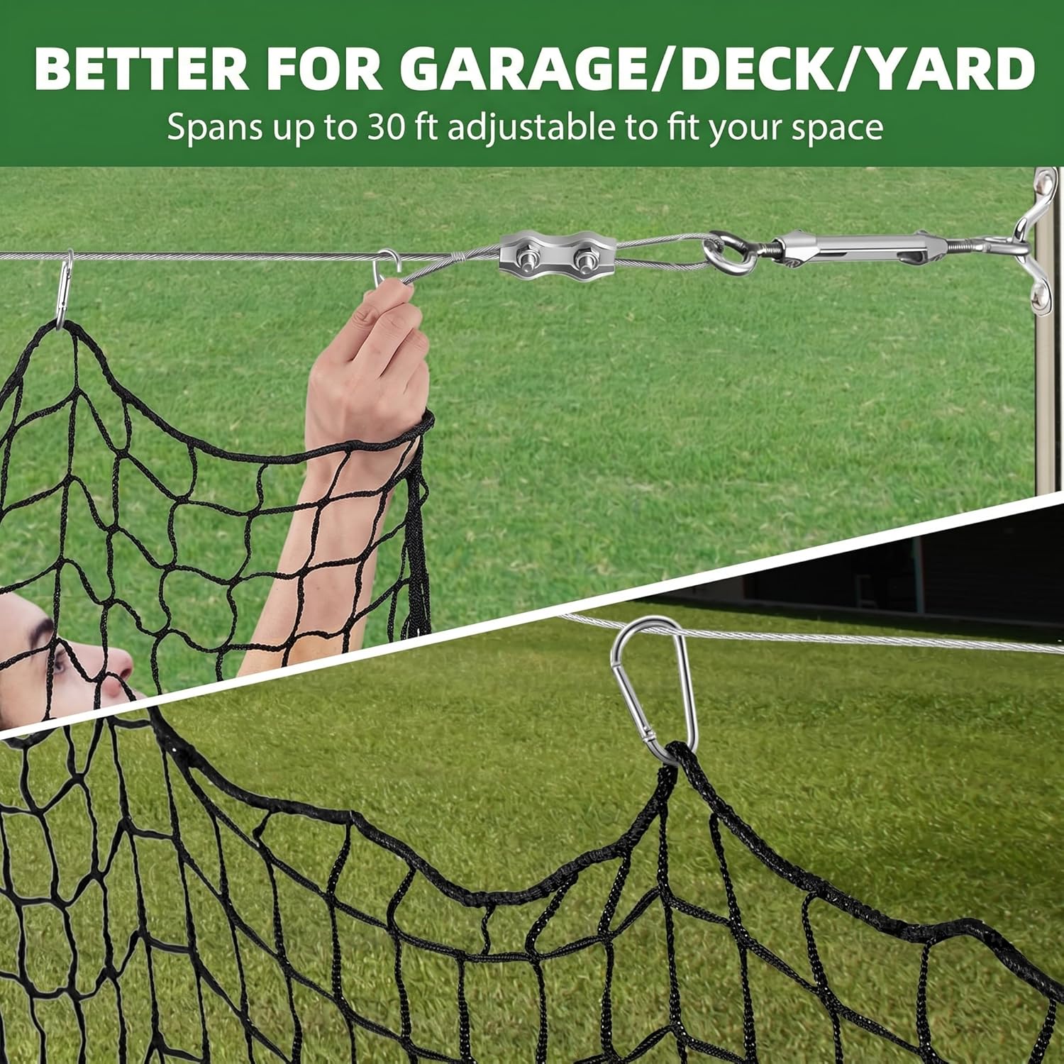 Baseball Softball Backstop Nets,Sports Net with 33ft Rope or Steel Hanging Kit, Nylon Nets Also for Basketball Soccer Lacrosse Hockey.