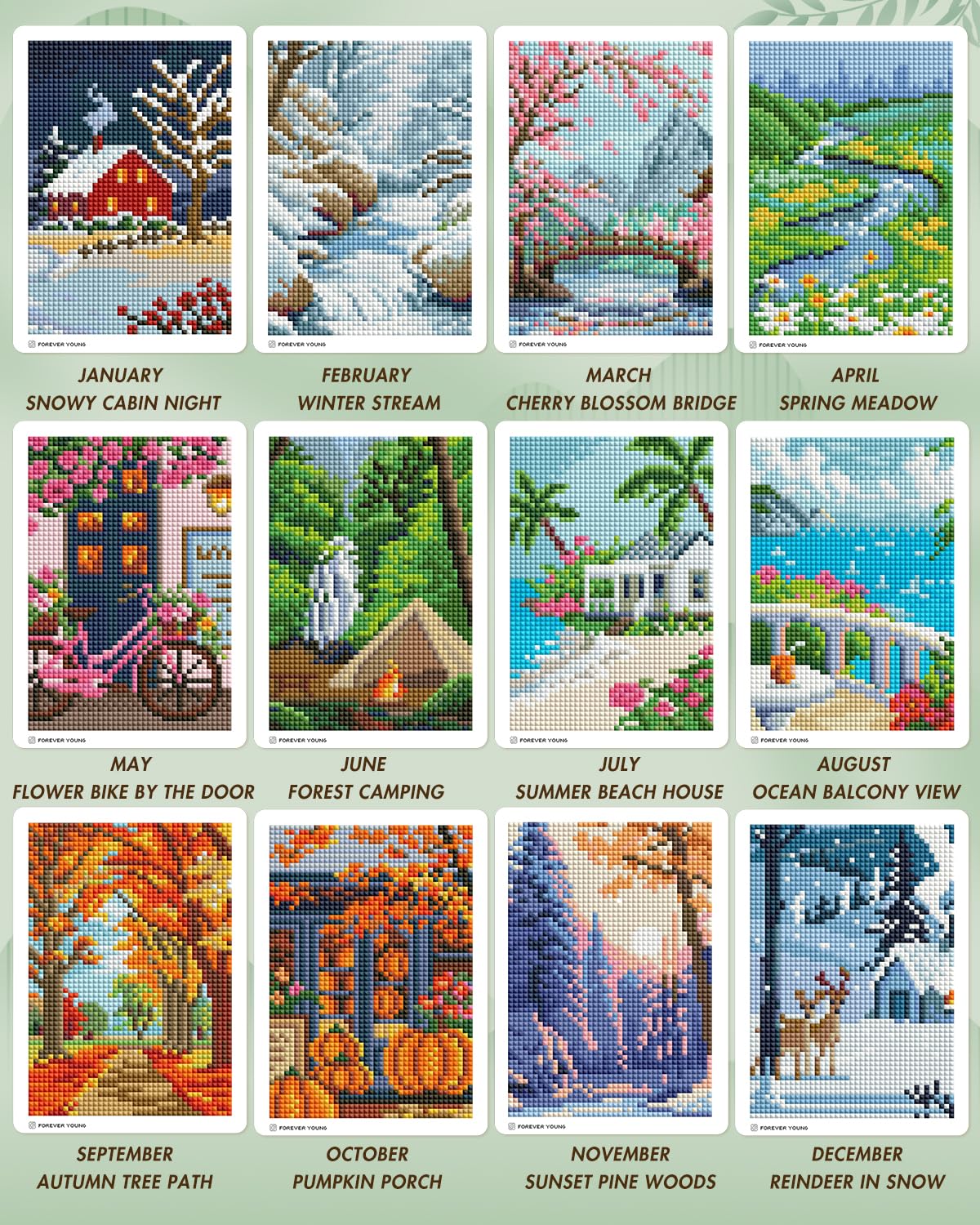 ForeverYoung Minigem Diamond Art Kits - 12 Month Designs -3