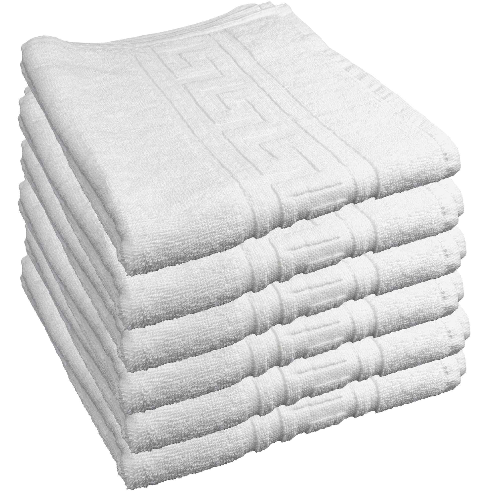 Toallas de Ducha acabadas en greca (70x140 cms) 100% algodón Calidad Hotel. Color Blanco. 450 Gramos/m2. Pack de 6 Toallas.