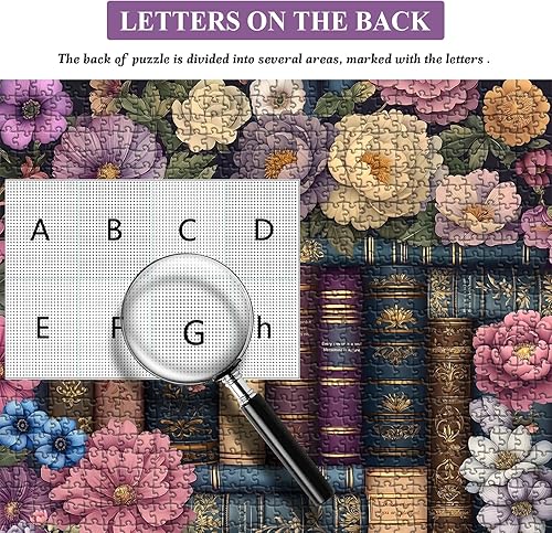 Miniatura 5 de Rompecabezas de libro vintage para adultos de 1000 piezas, rompecabezas de flores de libro, biblioteca de biblioteca, PICKFORU Wildflower Pages