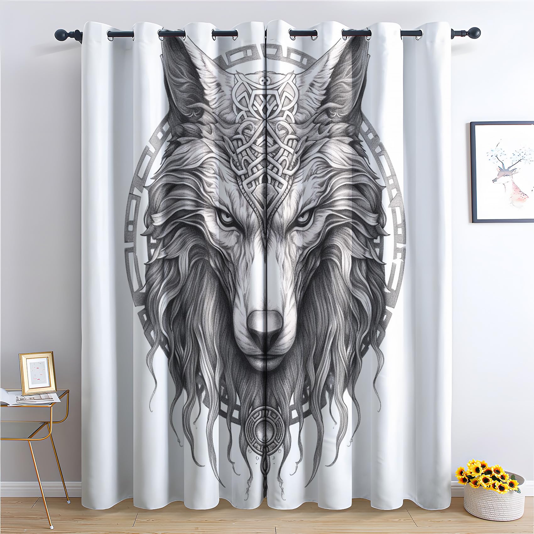 SZLYZM Wolf Blackout Curtains, Wolves Bedroom Curtains & Living Room Curtains 46x72 Inch 2 Panels Set, Thermal Eyelet Drapes Decorative Patterned Window Treatments 72 Drop (W8-&67)